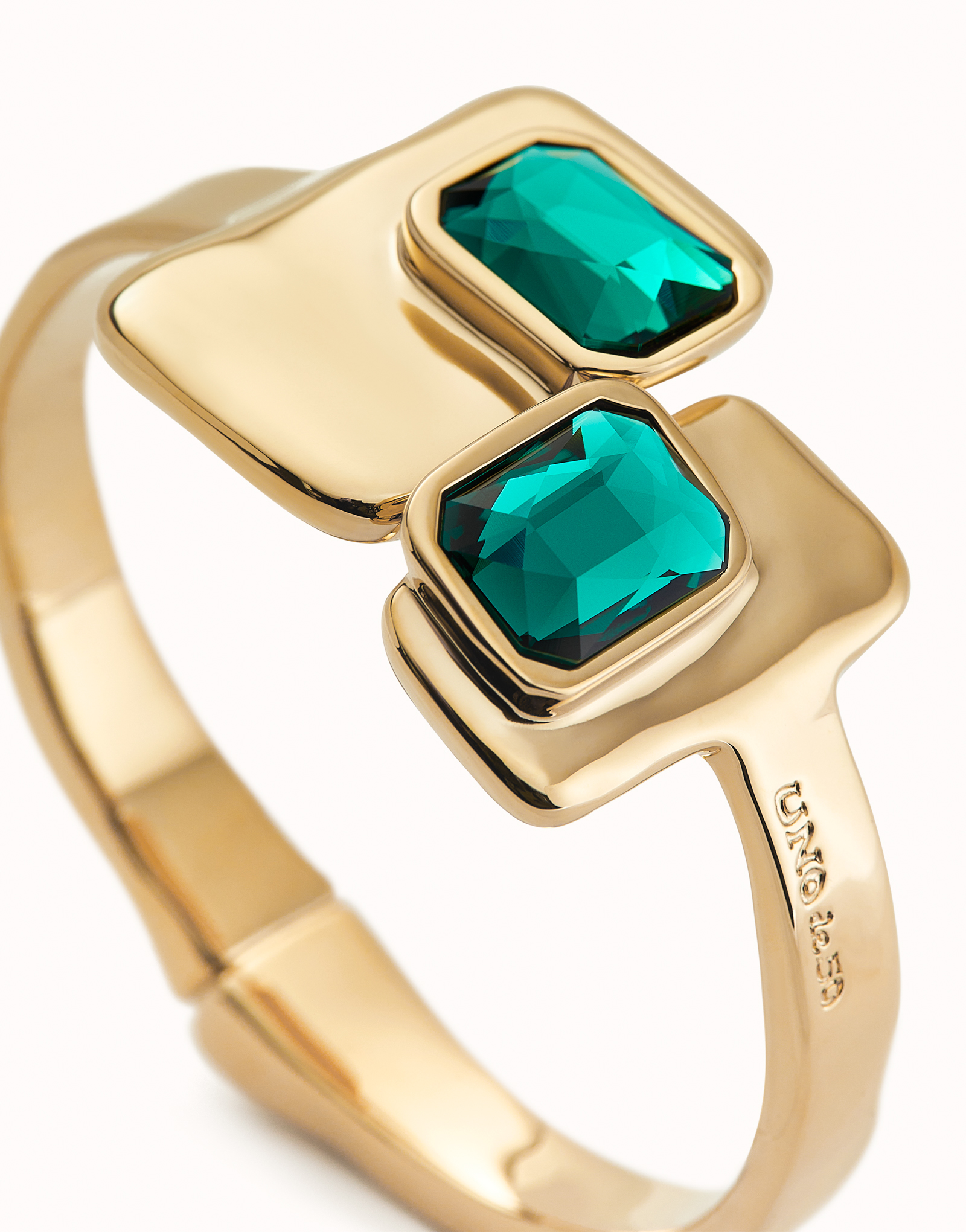 Bangle bracelet with green crystals, Golden, large thumbnail
