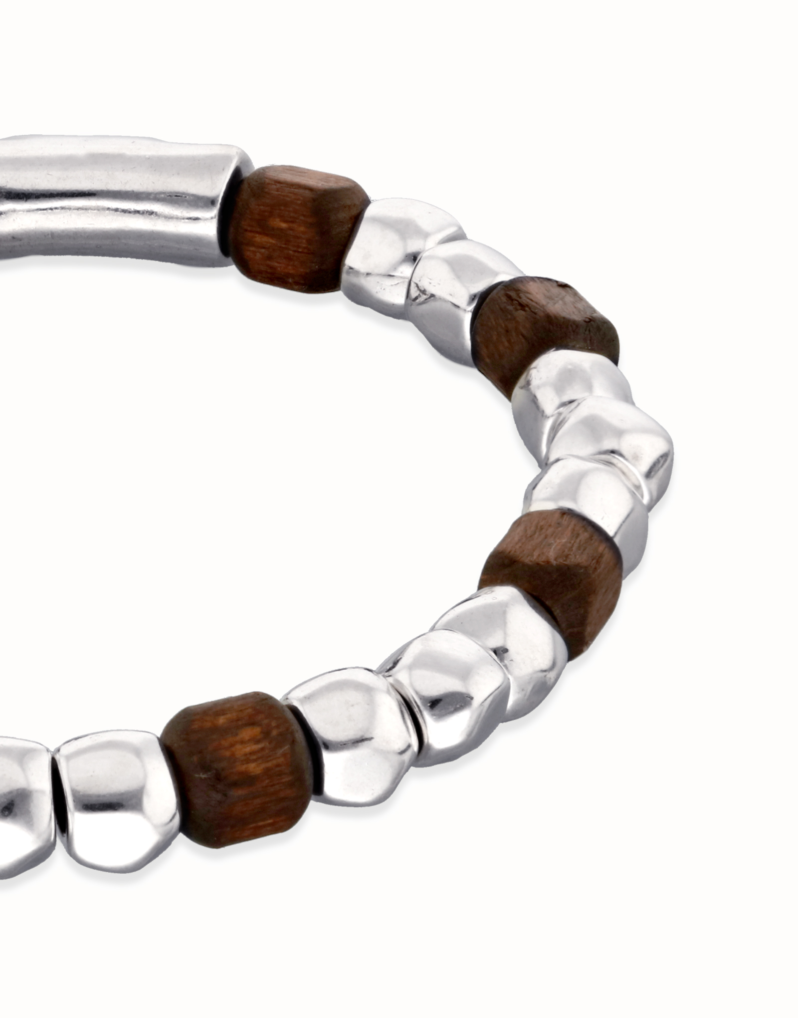 Stretch bracelet with silver and wooden beads, Silver, large thumbnail