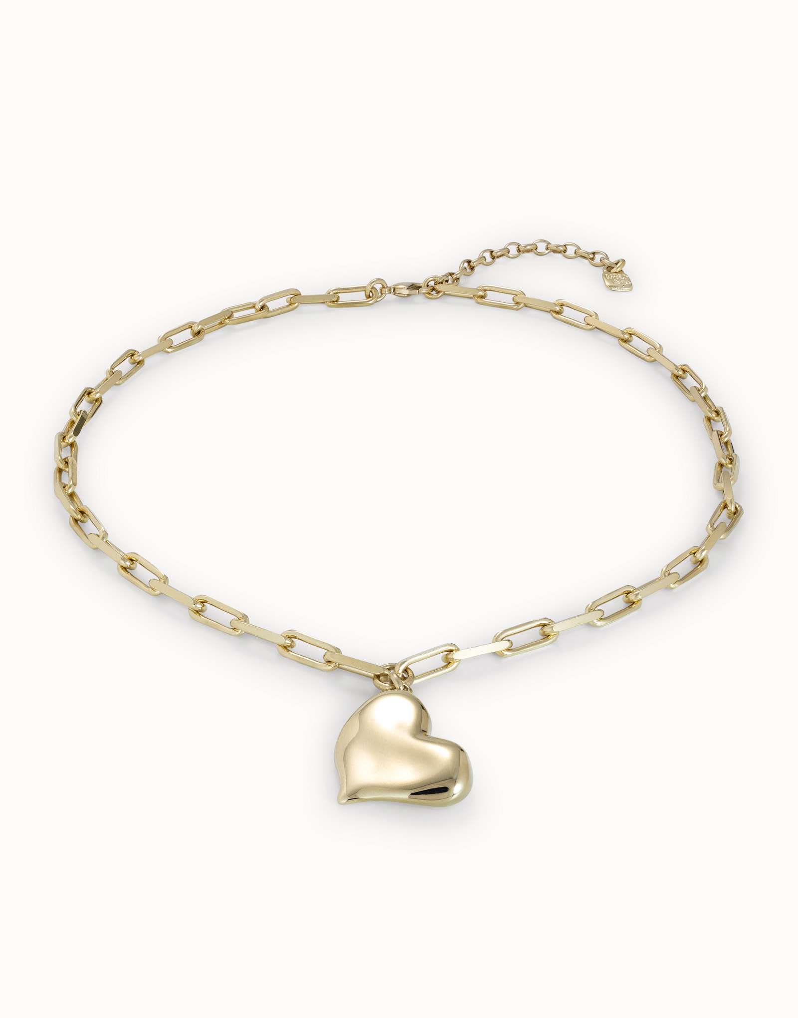 Link chain necklace with heart, Golden, large thumbnail