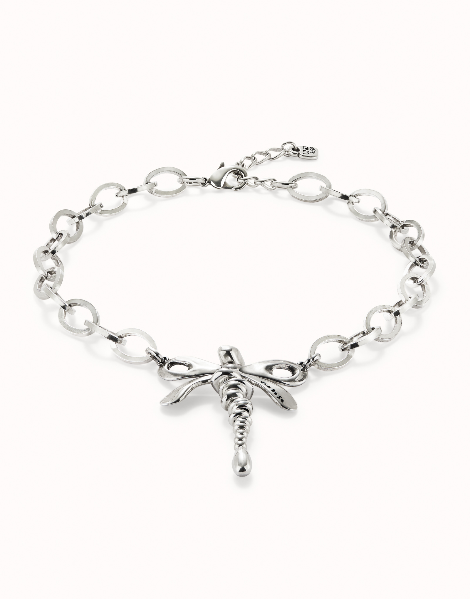 Short link chain necklace with dragonfly, Silver, large thumbnail