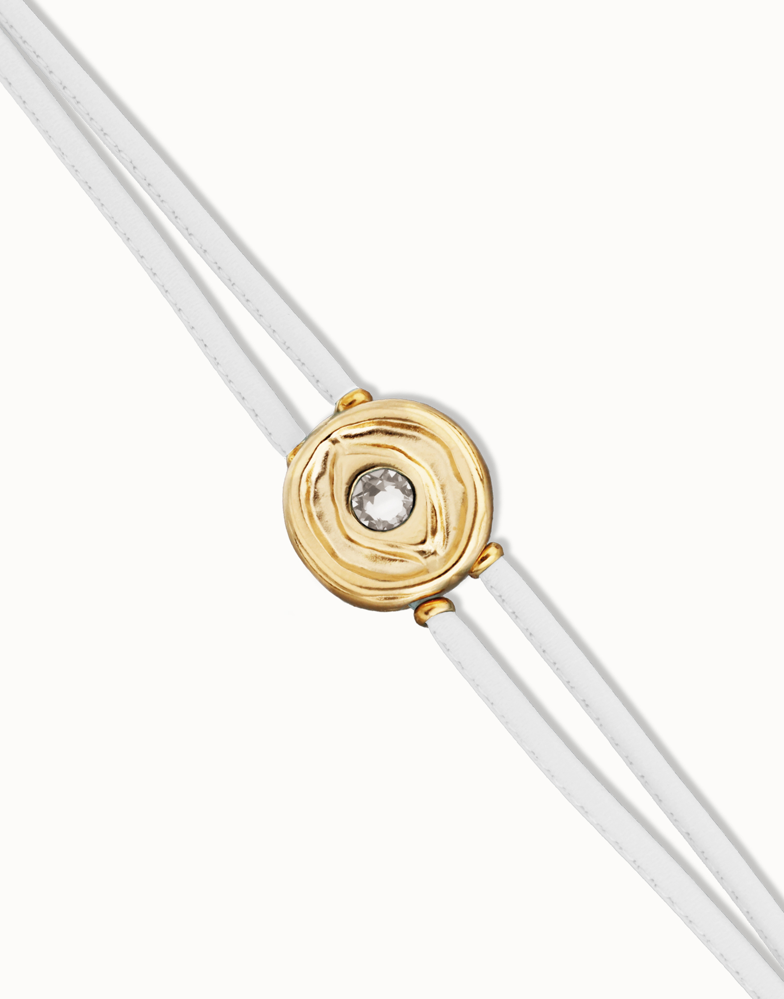 Double white leather birthstone bracelet with eye, Golden, large thumbnail