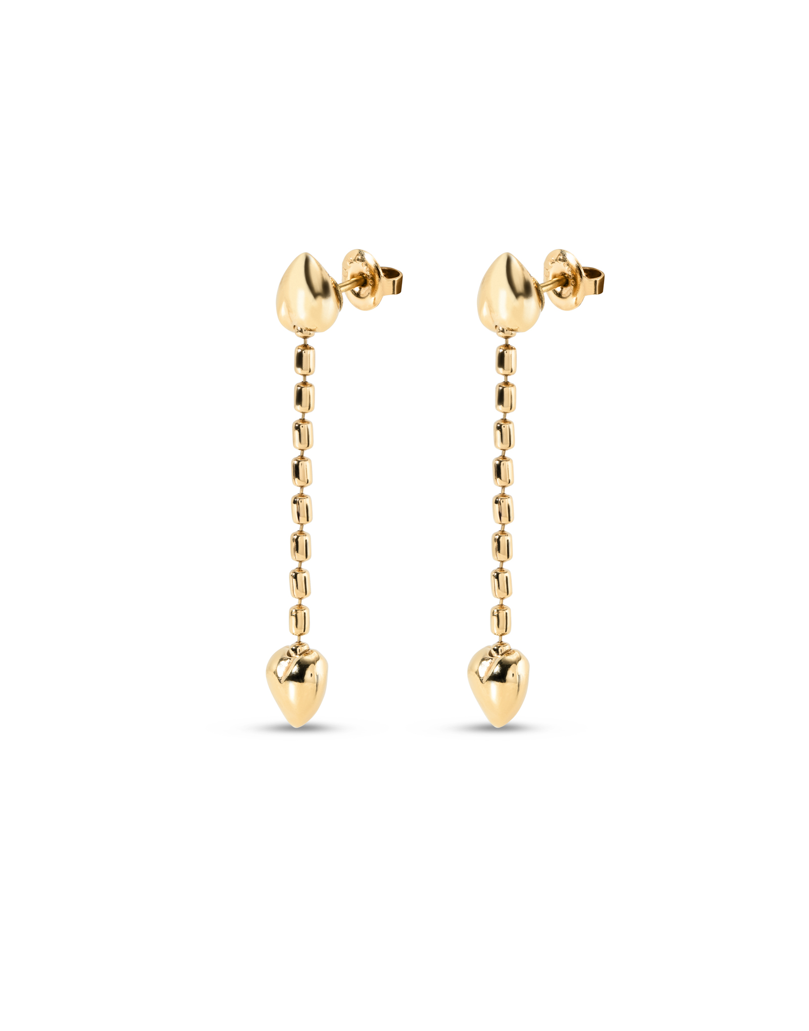 Drop earrings with small hearts, Golden, large thumbnail