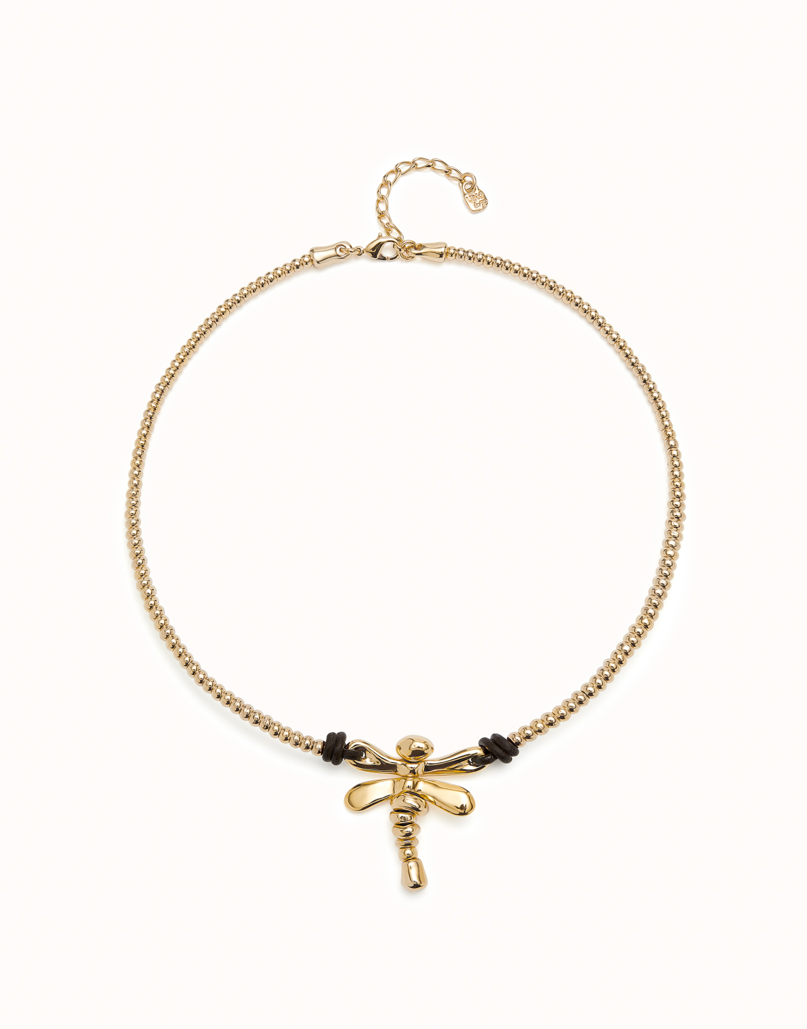 Short pendant necklace with dragonfly, Golden, large thumbnail