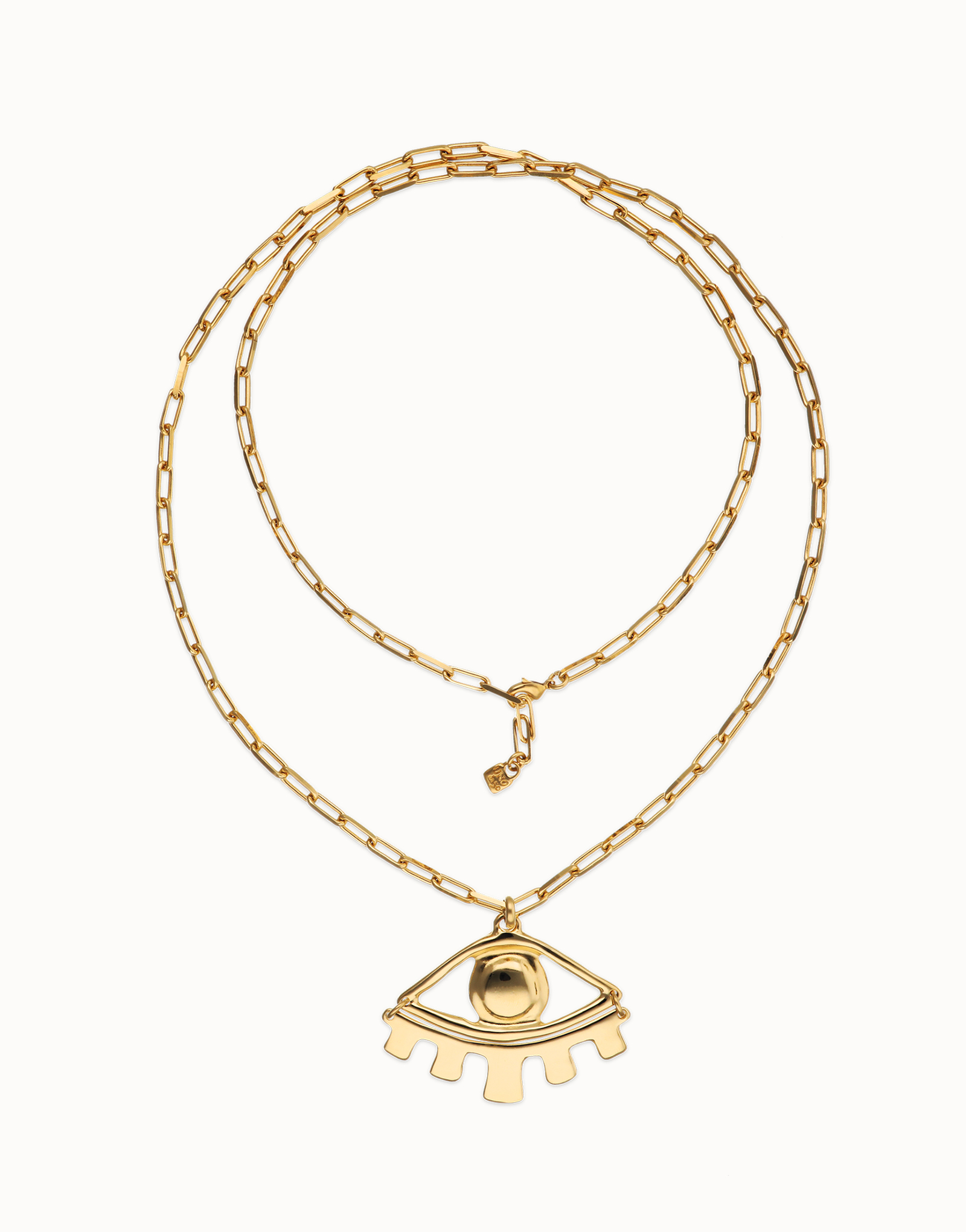 Long pendant chain necklace with central eye, Golden, large thumbnail