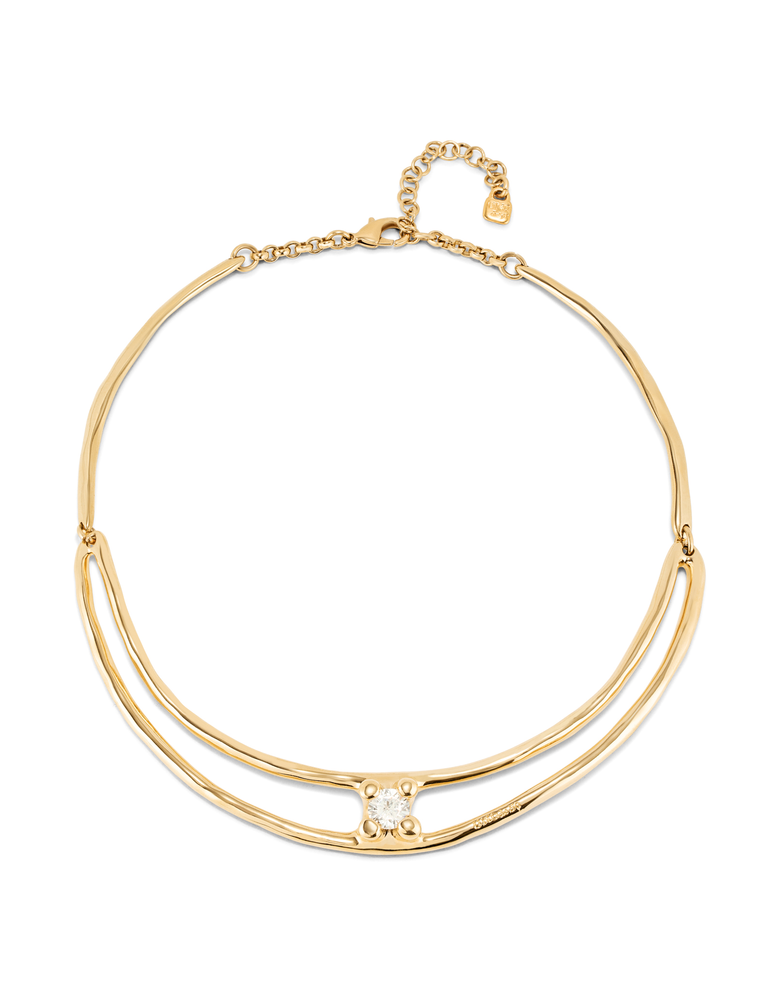 Choker necklace with white cubic zirconia, Golden, large thumbnail