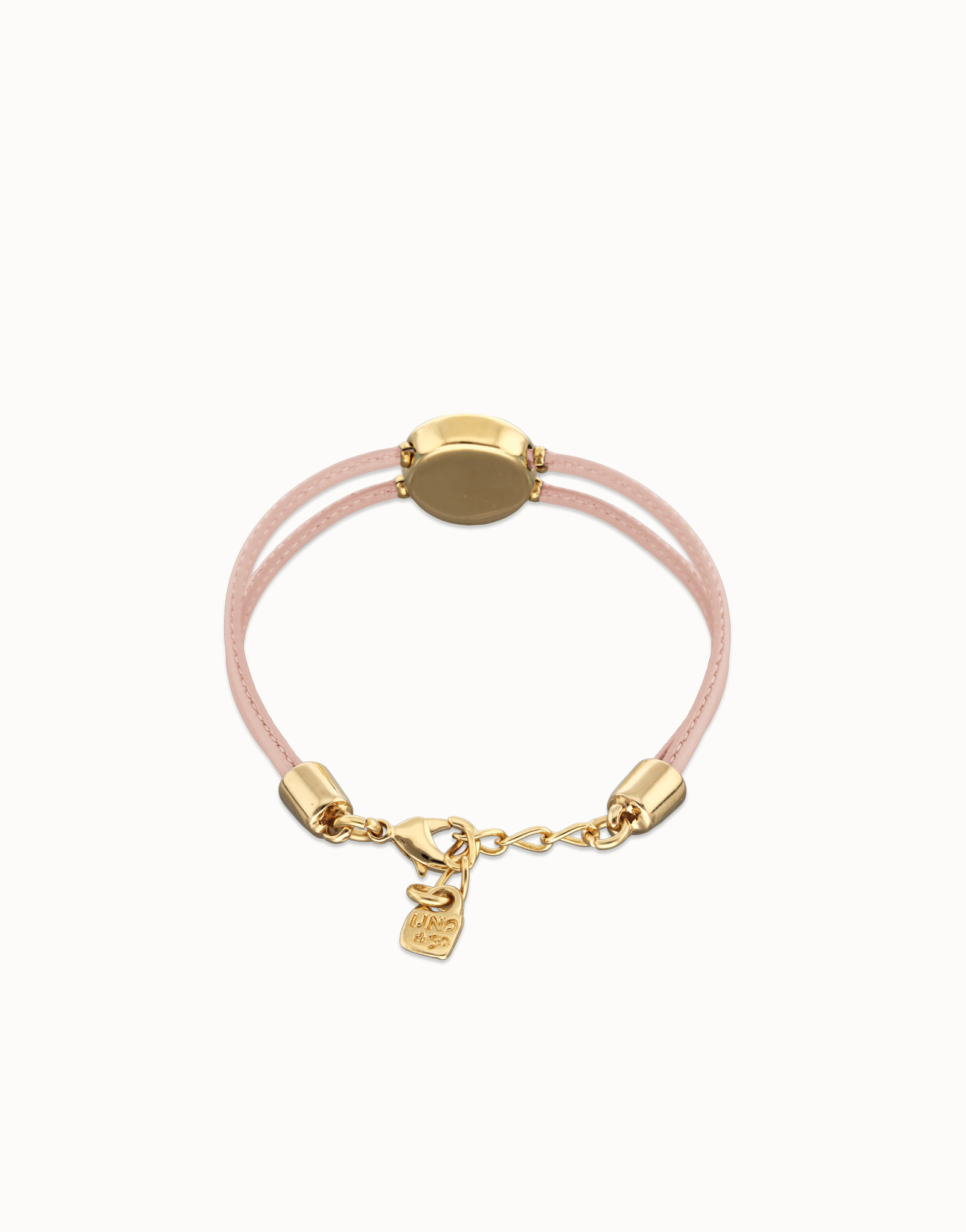 Double pink leather birthstone bracelet with eye, Golden, large thumbnail