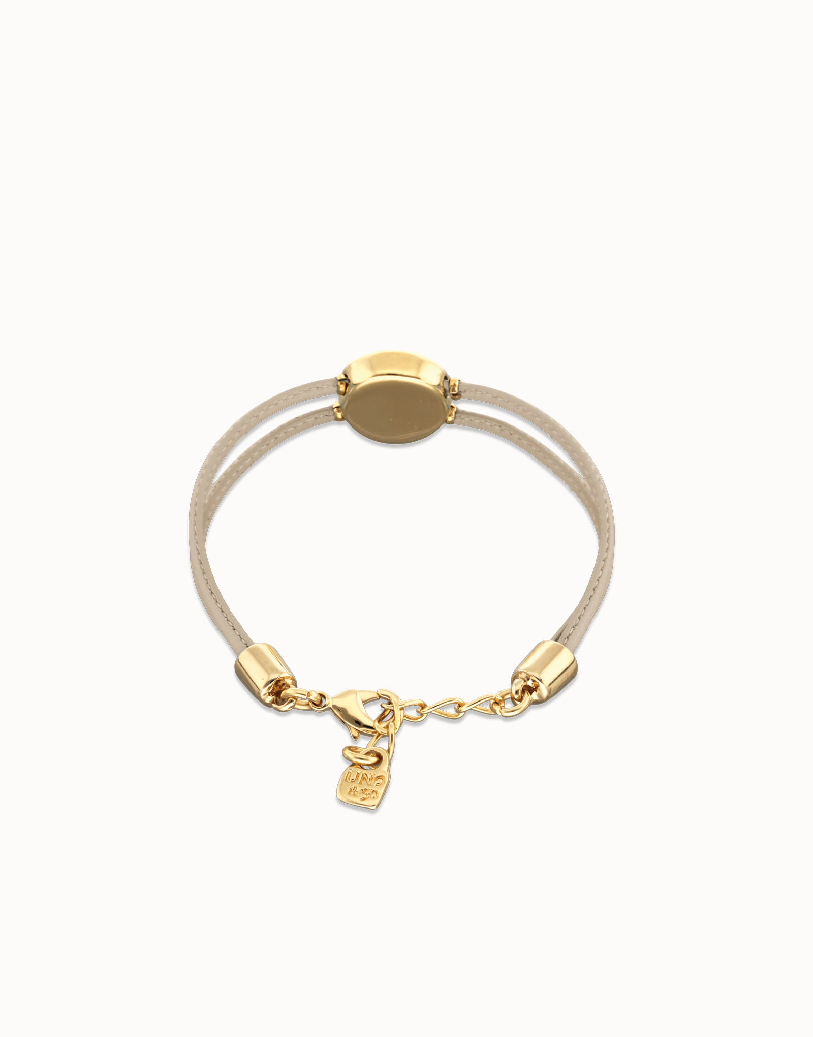 Double ivory leather birthstone bracelet with eye, Golden, large thumbnail