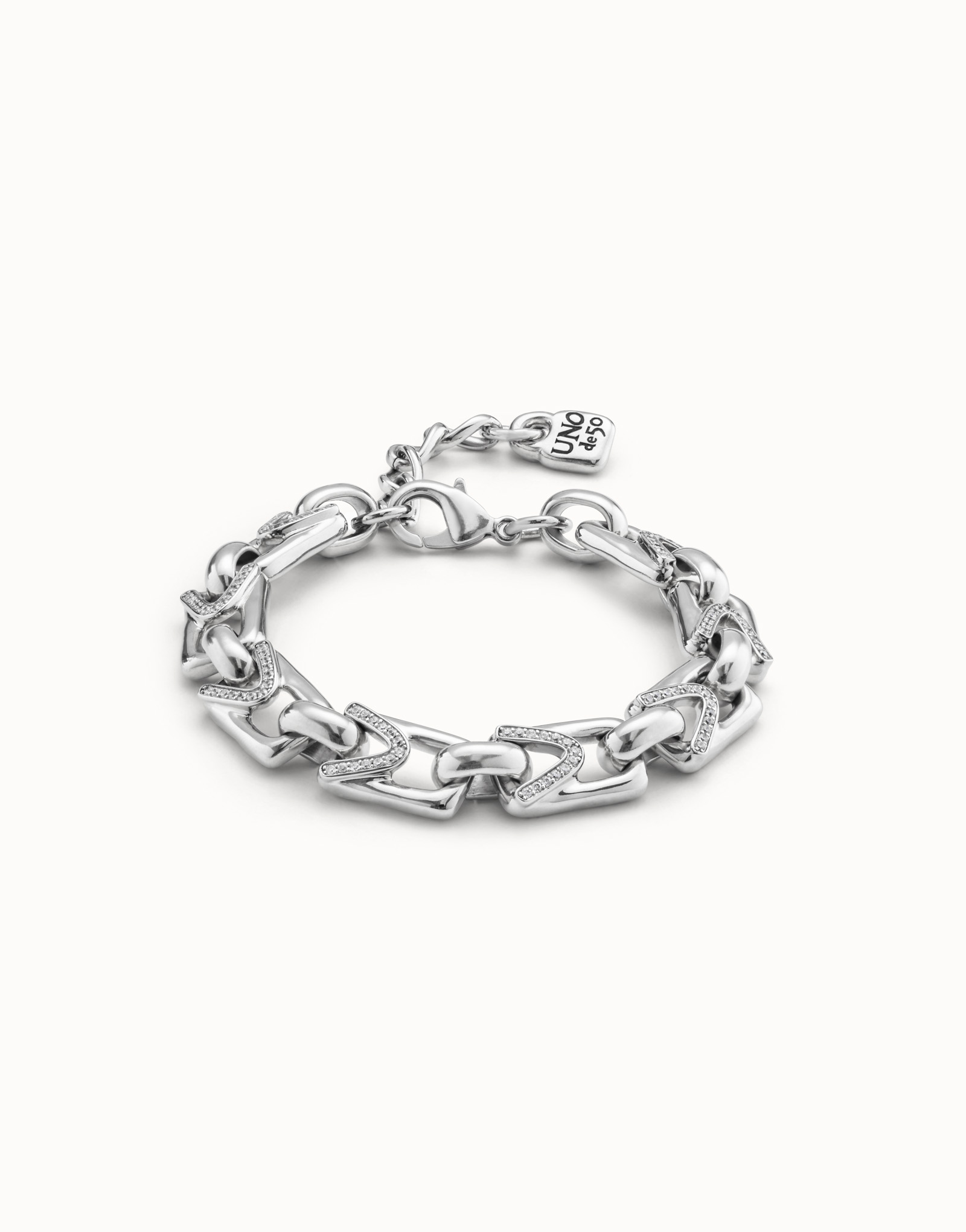 Bracelet plaqué argent avec petits maillons et topazes, Argent, large thumbnail