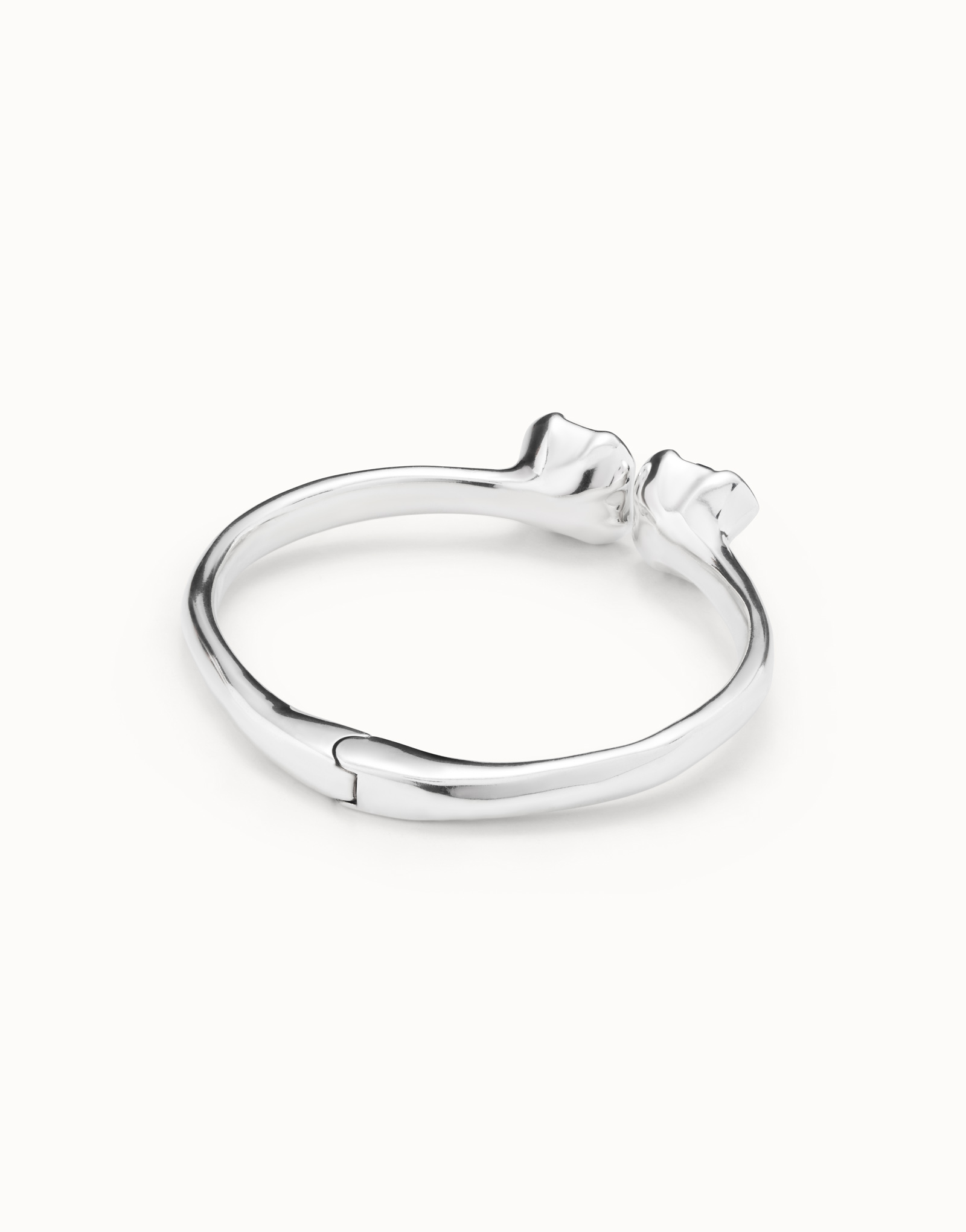 Bangle bracelet with two blue crystals, Silver, large thumbnail