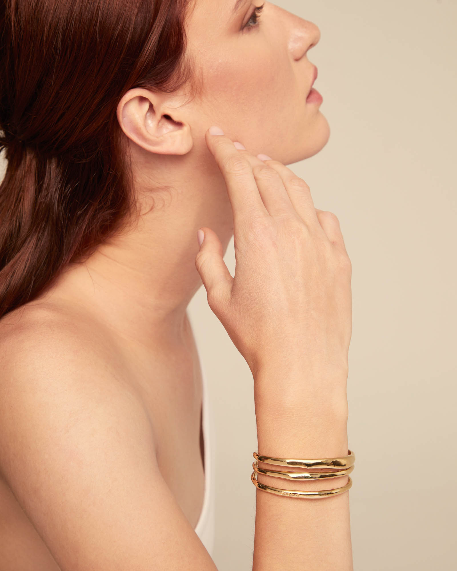 Triple strand cuff bracelet, Golden, large thumbnail