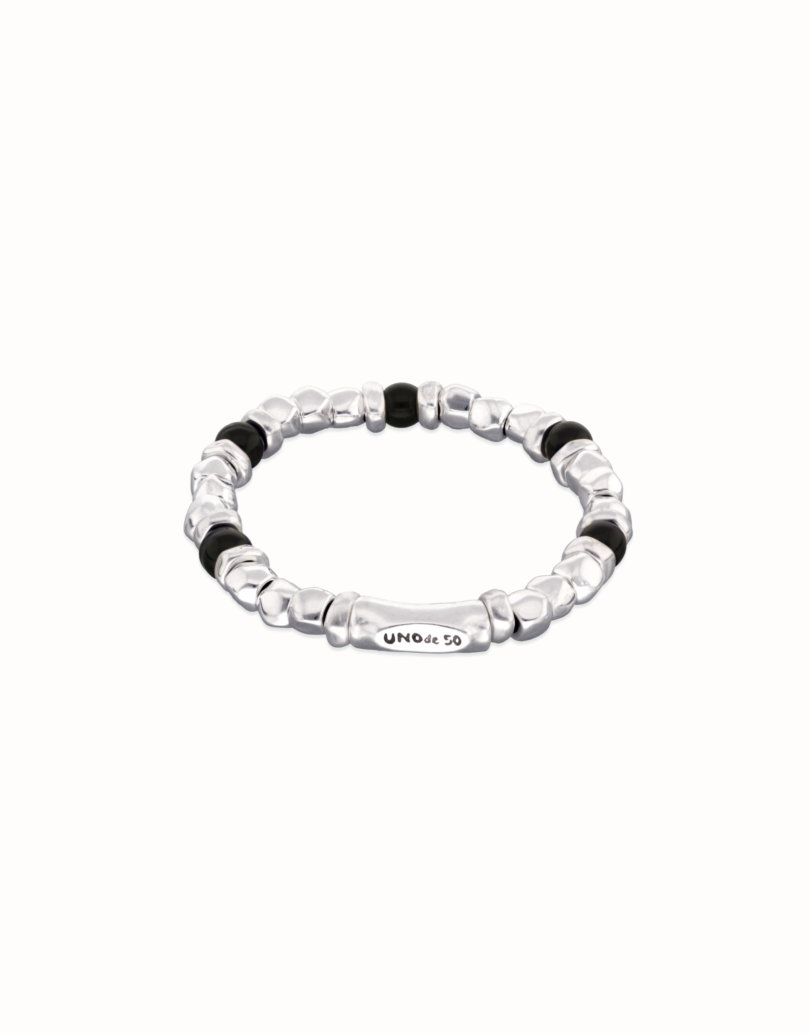 Beaded bracelet with silver and black Murano glass beads, Silver, large thumbnail