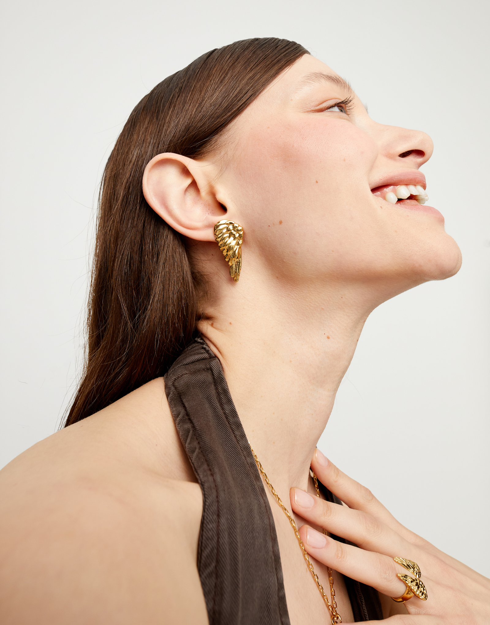 Earrings with wing design, Golden, large thumbnail