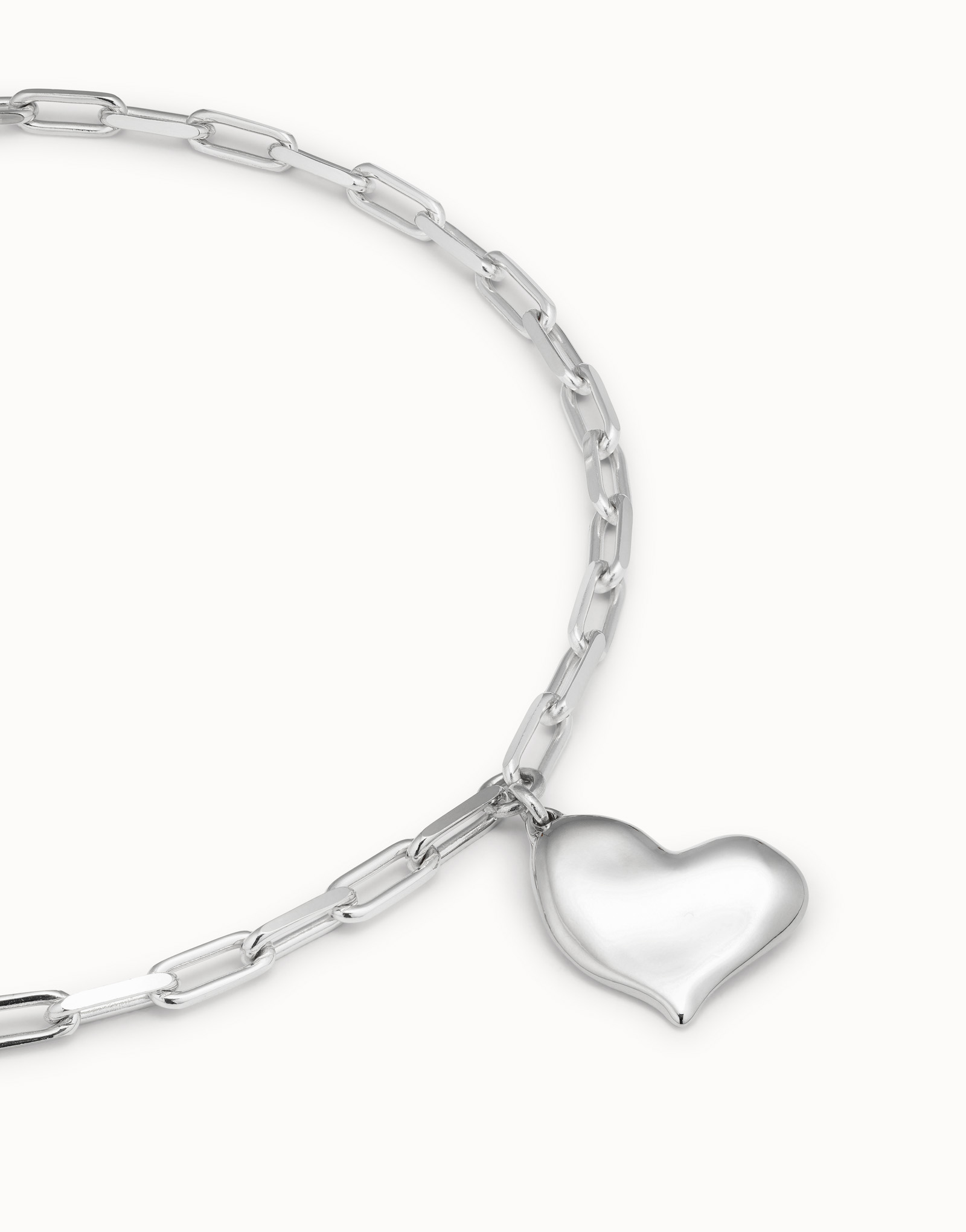 Link chain necklace with heart, Silver, large thumbnail