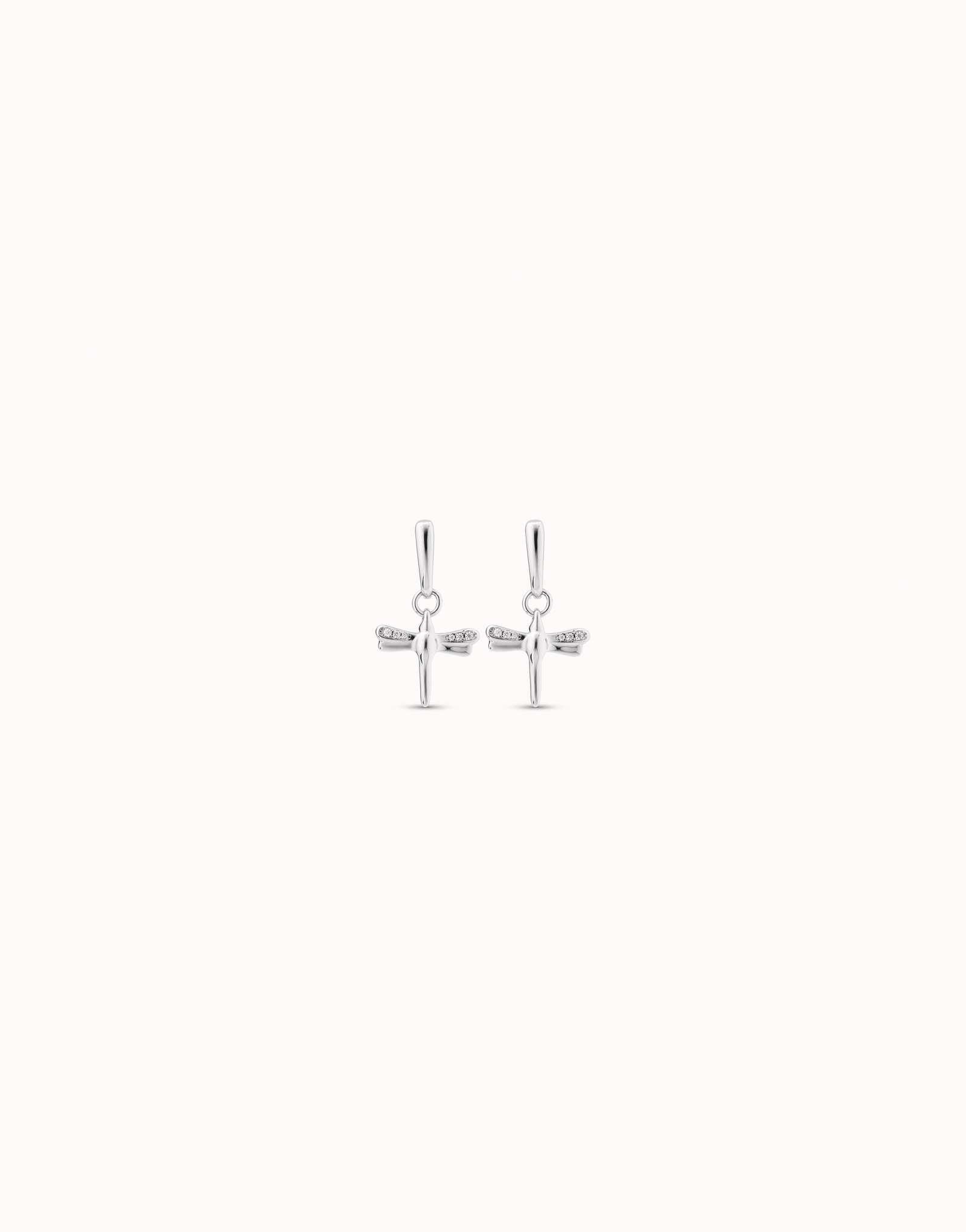 Dragonfly shaped earrings with topaz, Silver, large thumbnail