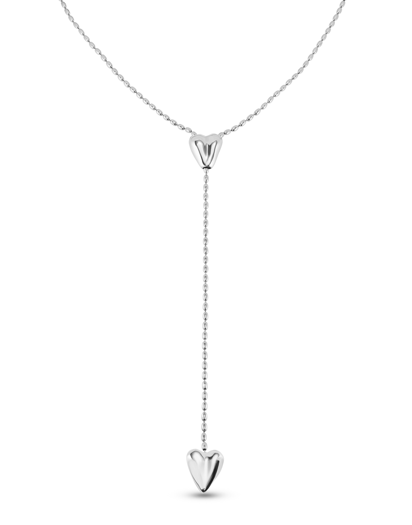 Long adjustable chain necklace with two hearts, Silver, large thumbnail