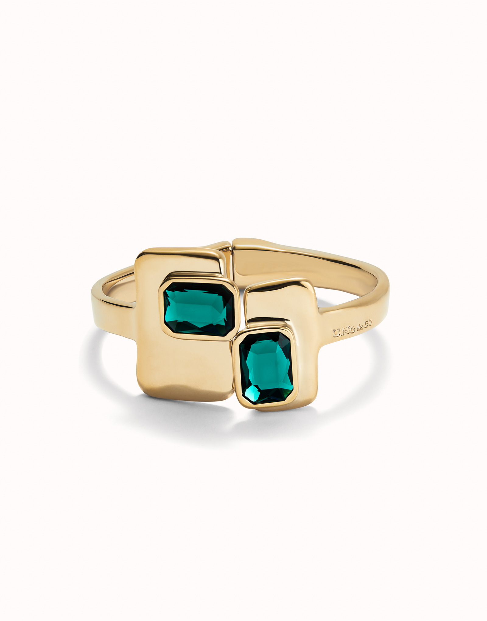 Bangle bracelet with green crystals, Golden, large thumbnail