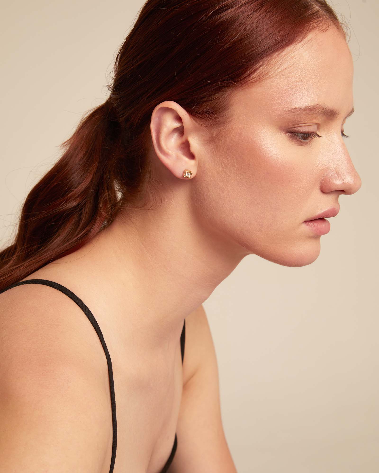 Stud earrings with white cubic zirconia, Golden, large thumbnail