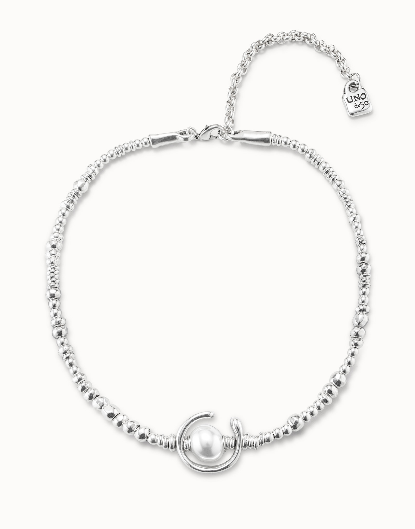Short beaded necklace with a pearl, Silver, large thumbnail