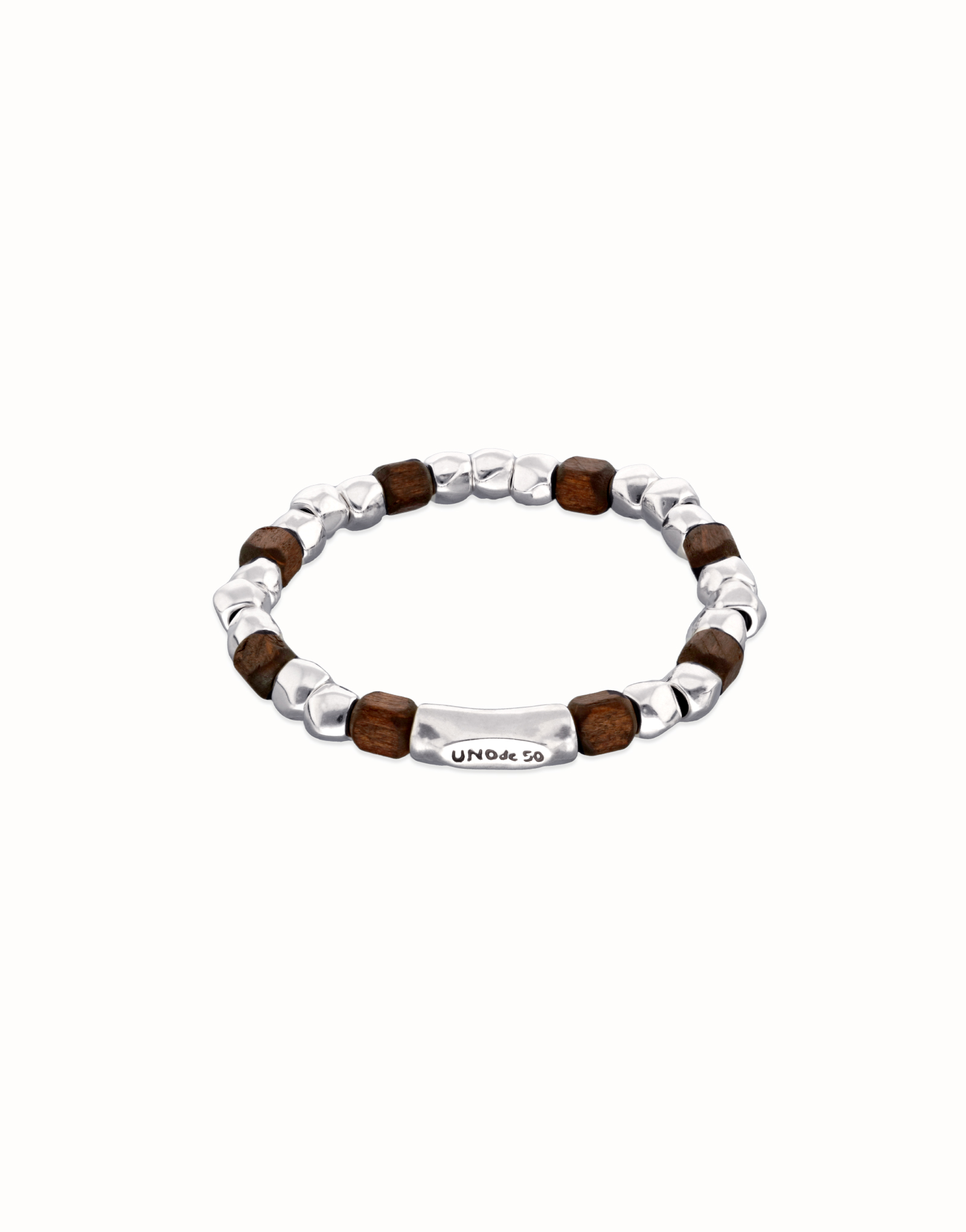 Stretch bracelet with silver and wooden beads, Silver, large thumbnail