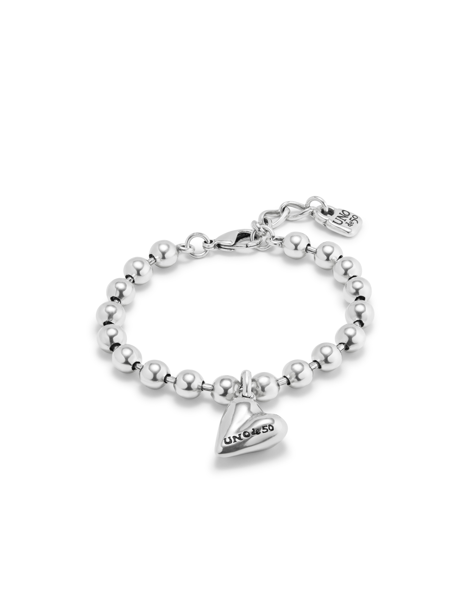 Beaded bracelet with a heart charm, Silver, large thumbnail