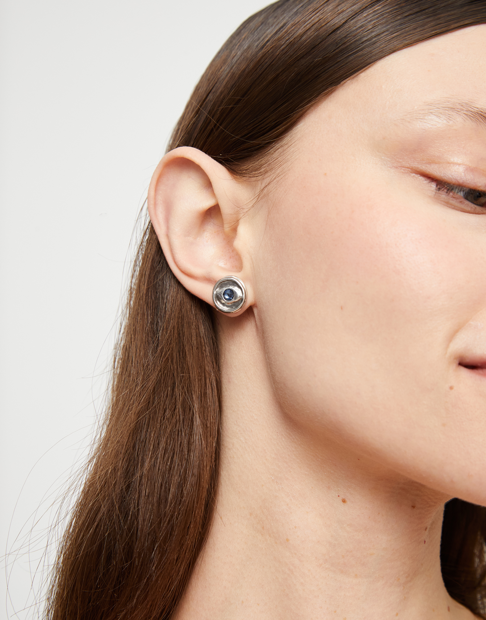 Stud earrings with blue crystal, Silver, large thumbnail