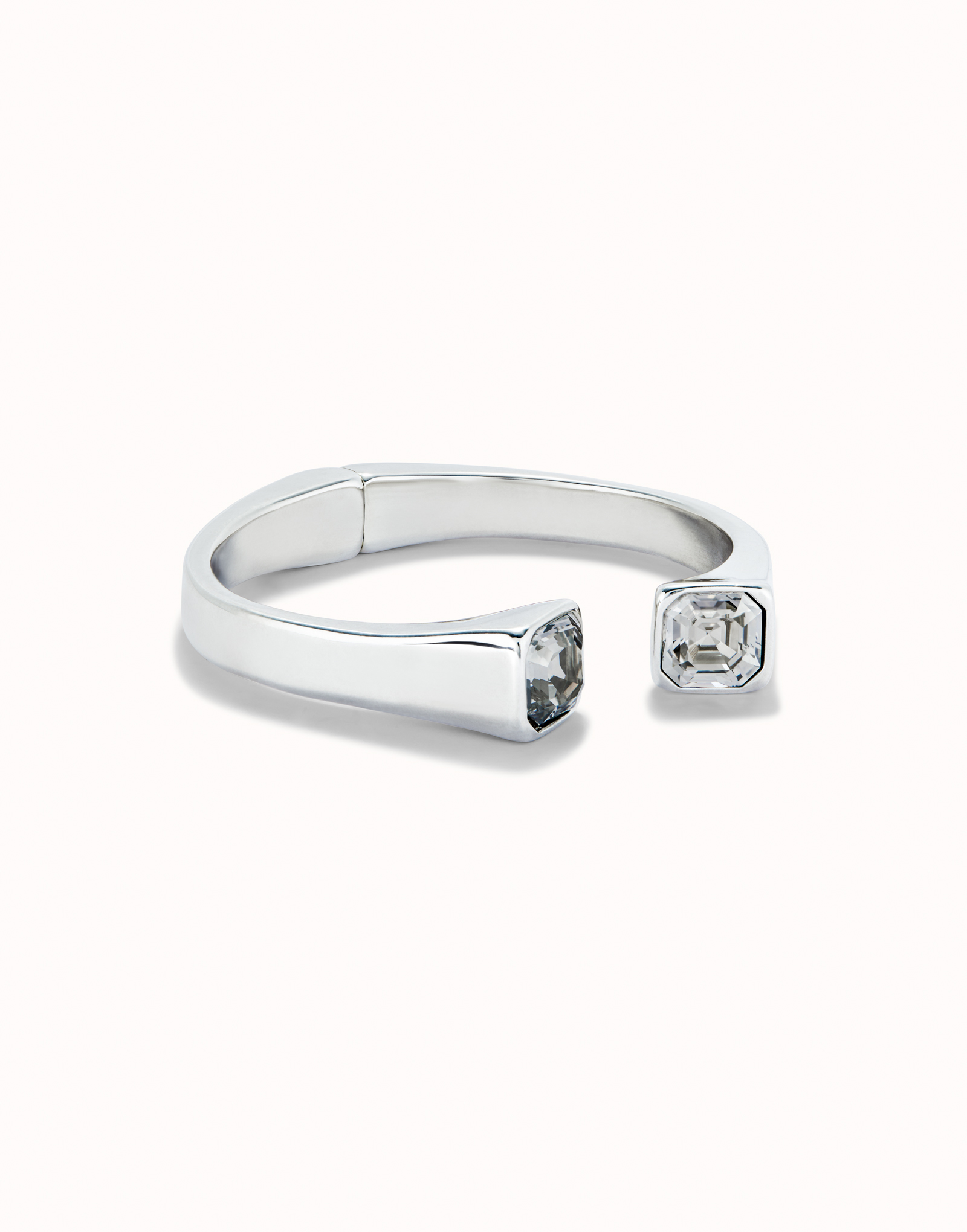 Cuff bracelet with white crystal, Silver, large thumbnail