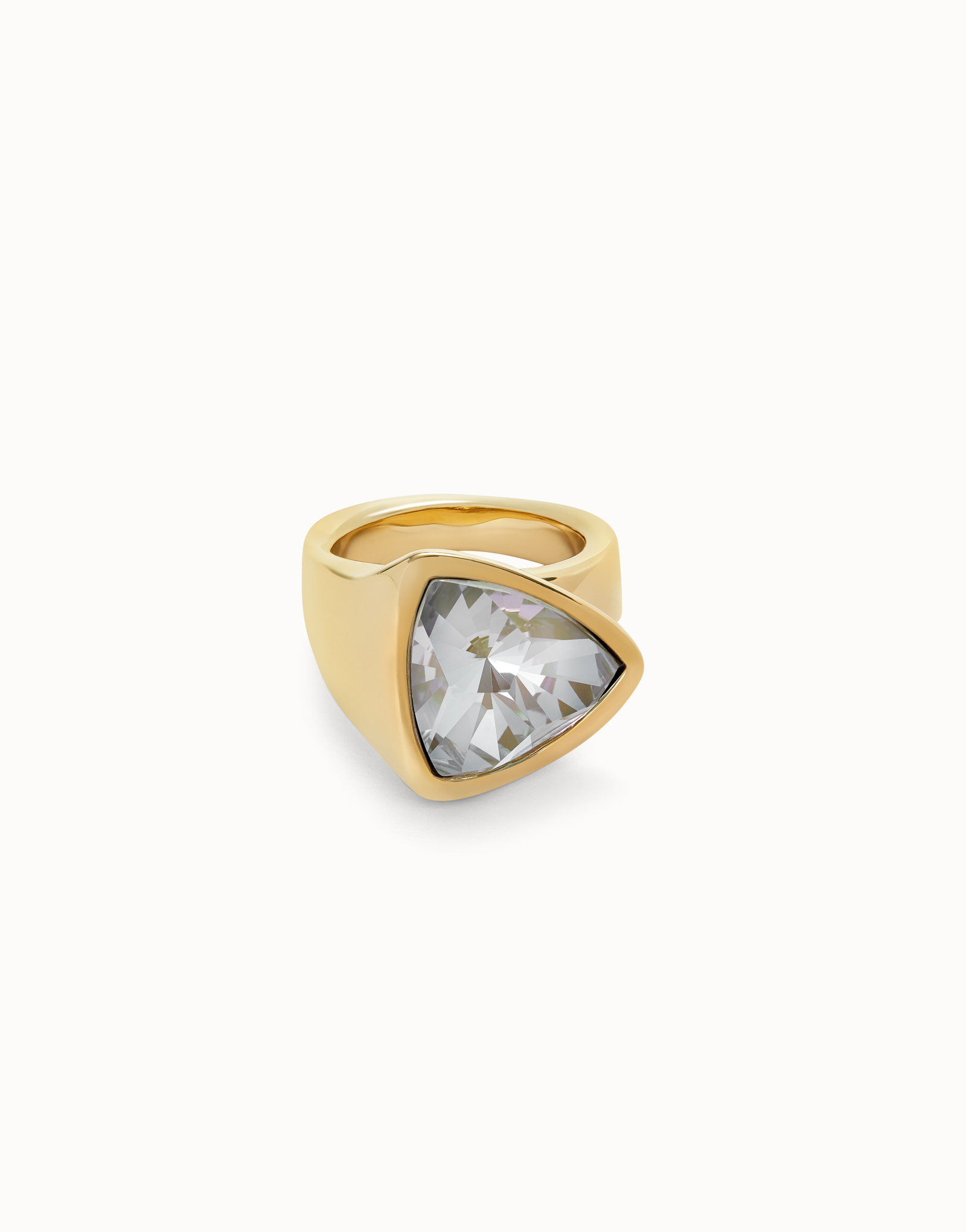 Triangular ring with green crystal, Golden, large thumbnail