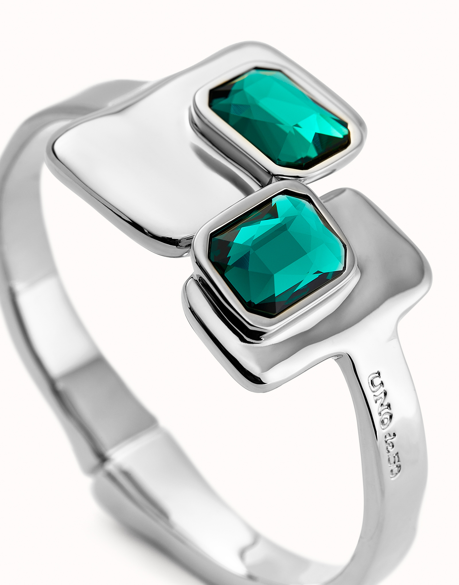 Bangle bracelet with green crystals, Silver, large thumbnail