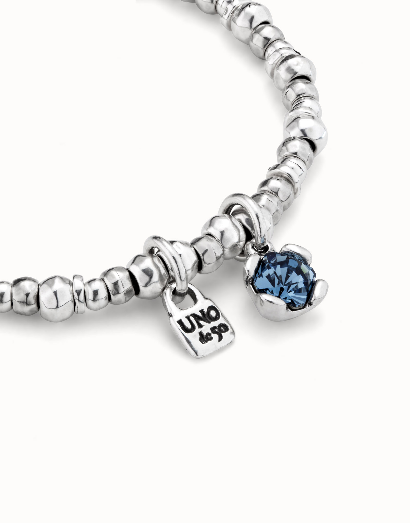 Beaded stretch bracelet with blue crystal, Silver, large thumbnail