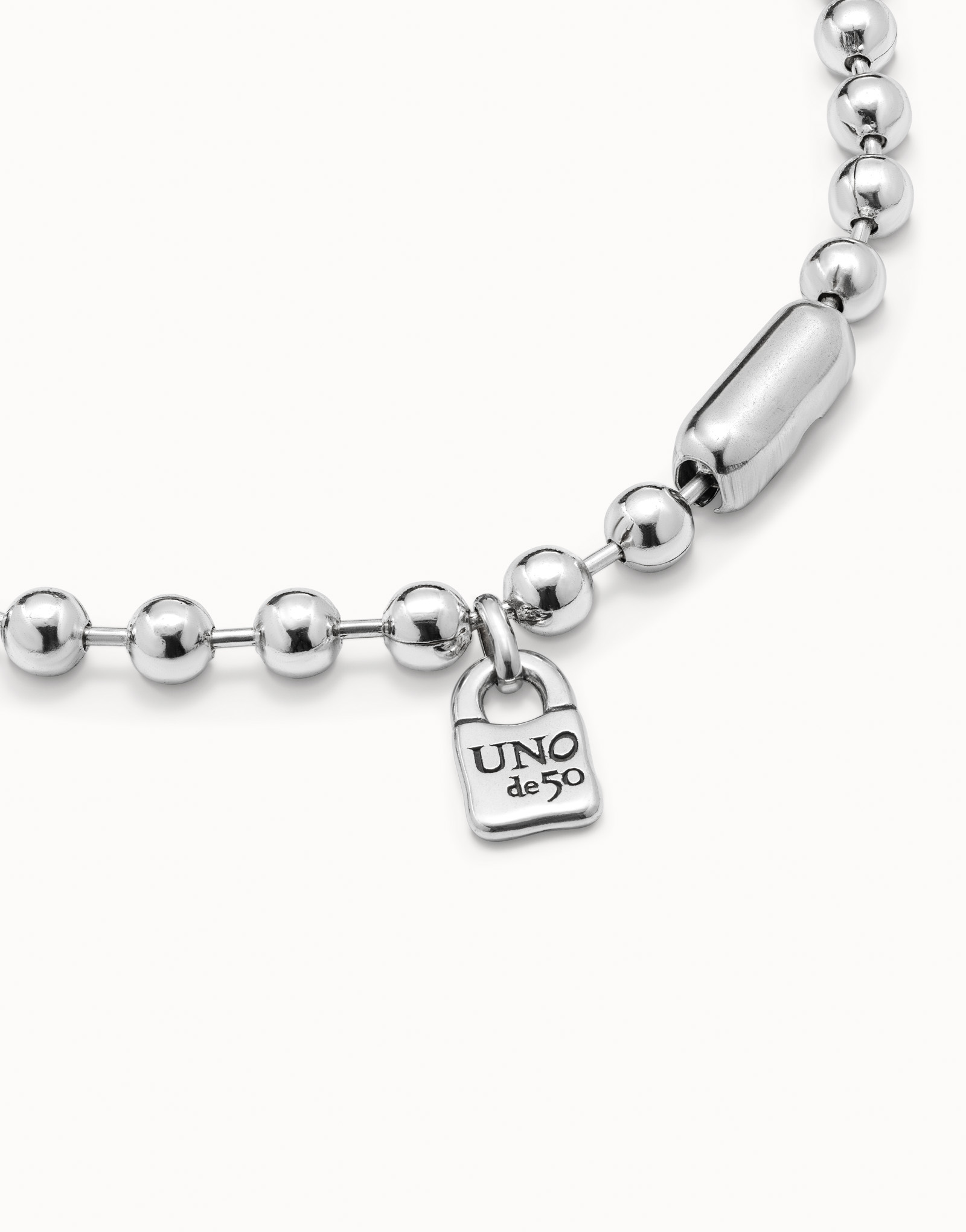 Short beaded necklace with padlock, Silver, large thumbnail