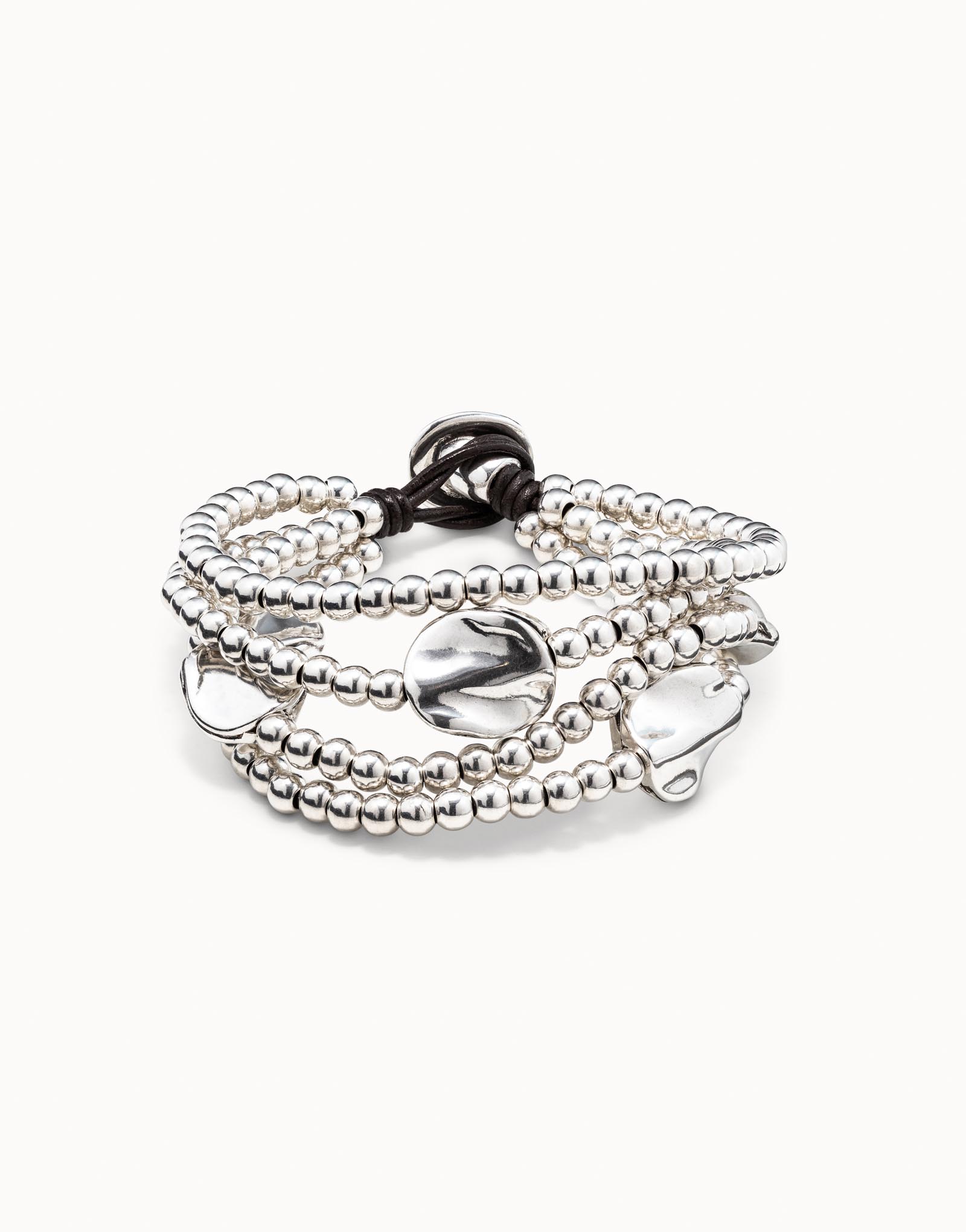 Three strand leather beaded bracelet, , large thumbnail