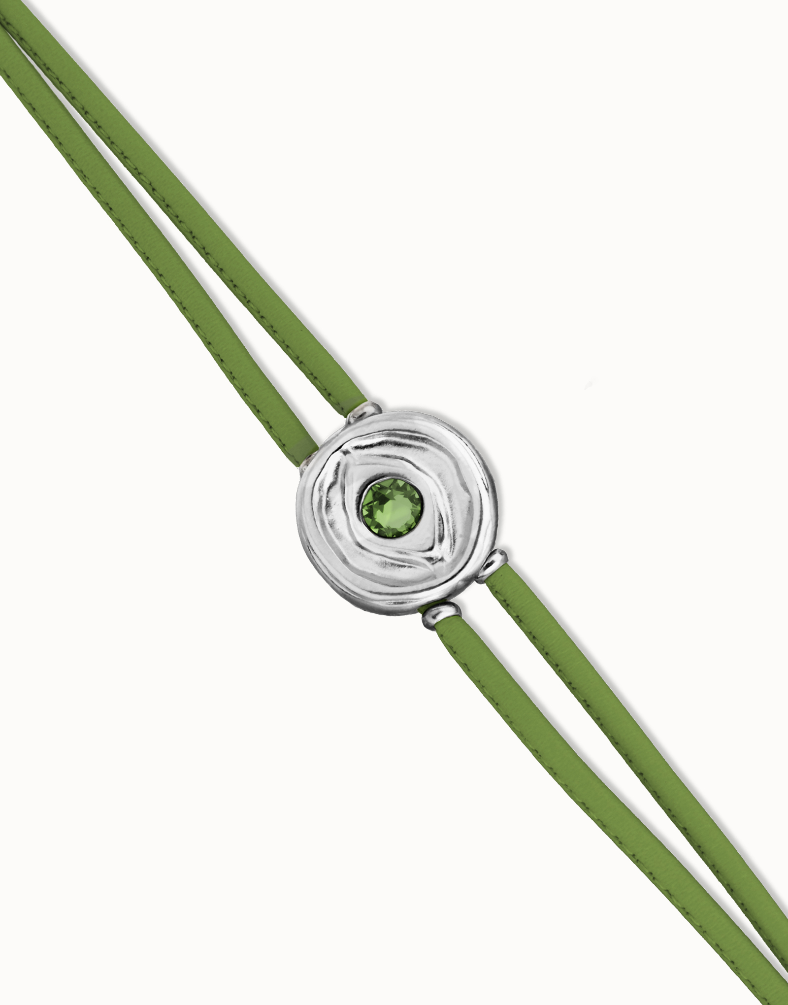 Double green leather birthstone bracelet with eye, Silver, large thumbnail