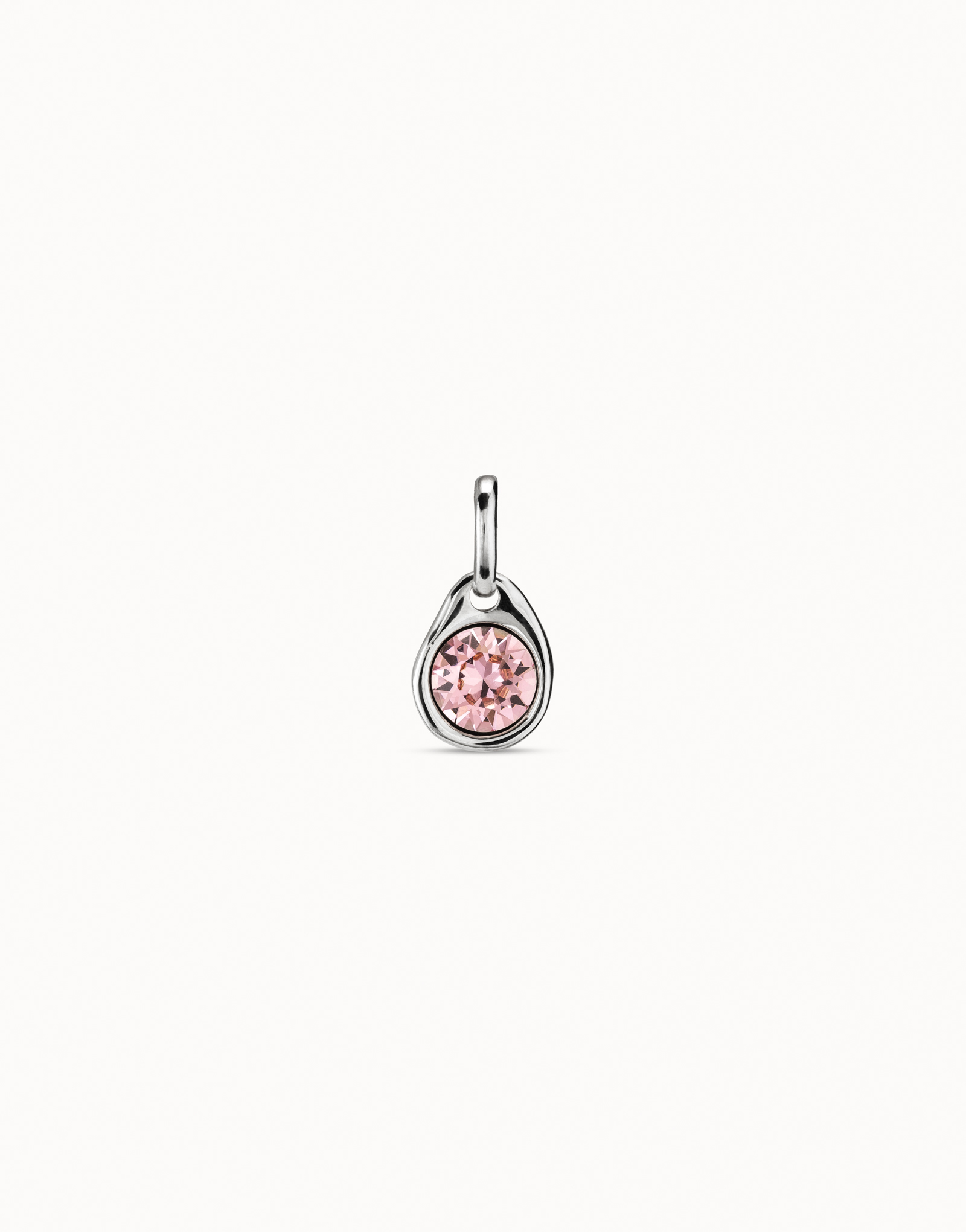 Charm with a pink crystal, Silver, large thumbnail