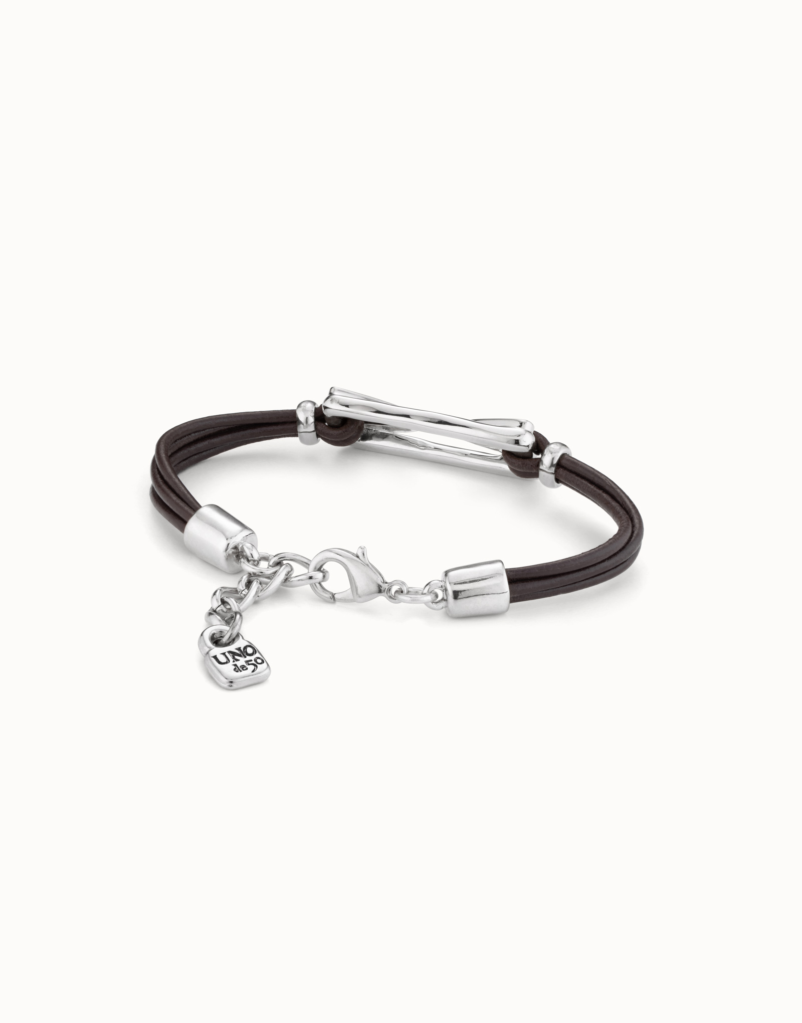 Bracelet en cuir plaqué or 18 carats avec maillon central et topazes, Argent, large thumbnail