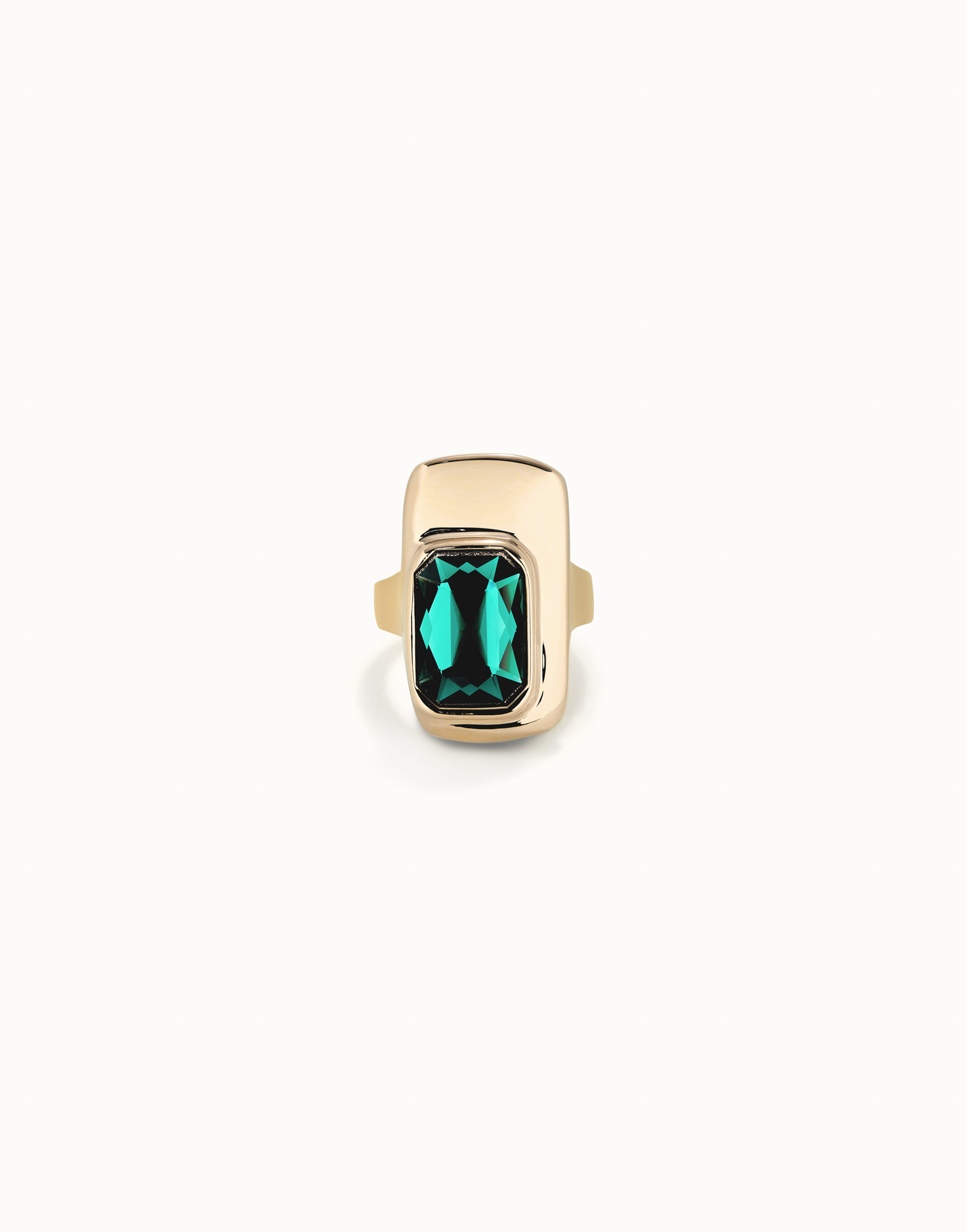 Ring with green crystal, Golden, large thumbnail