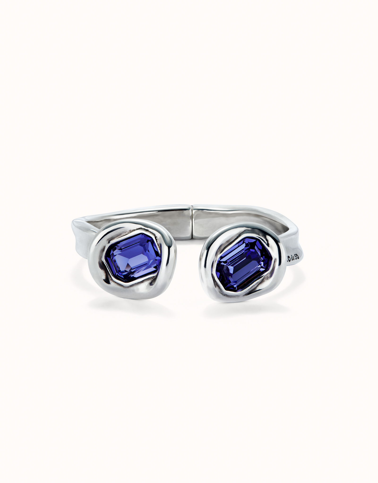 Bangle bracelet with two purple crystals, Silver, large thumbnail