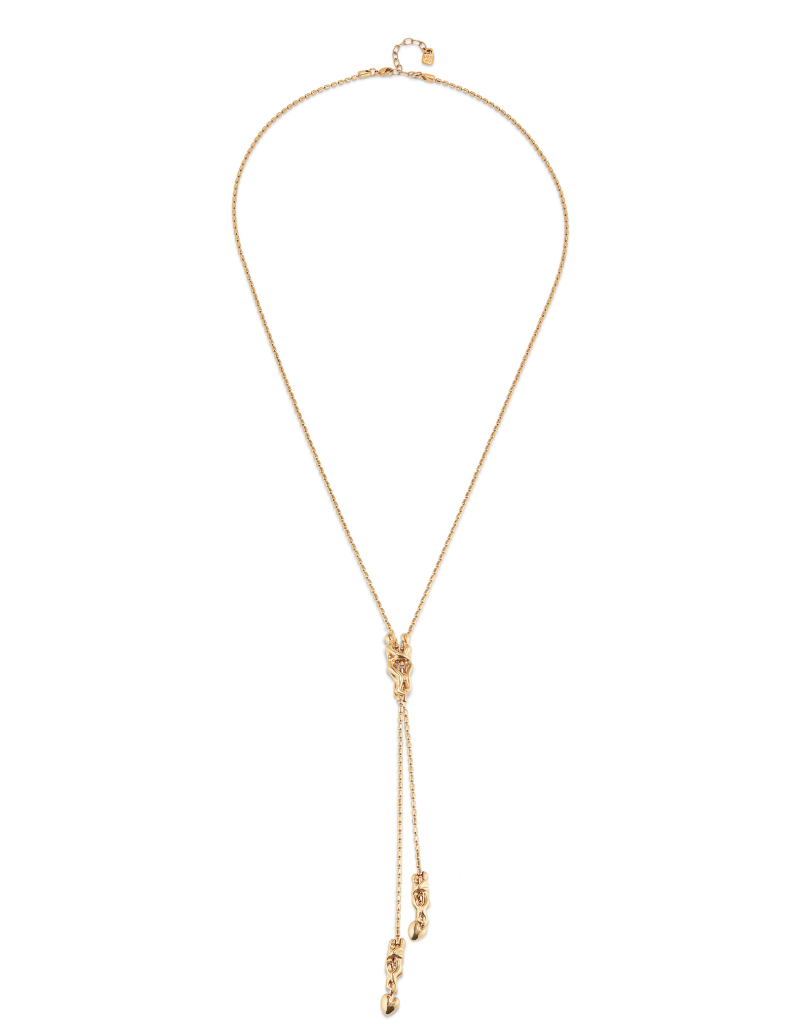 Long adjustable chain necklace with three figures, Golden, large thumbnail