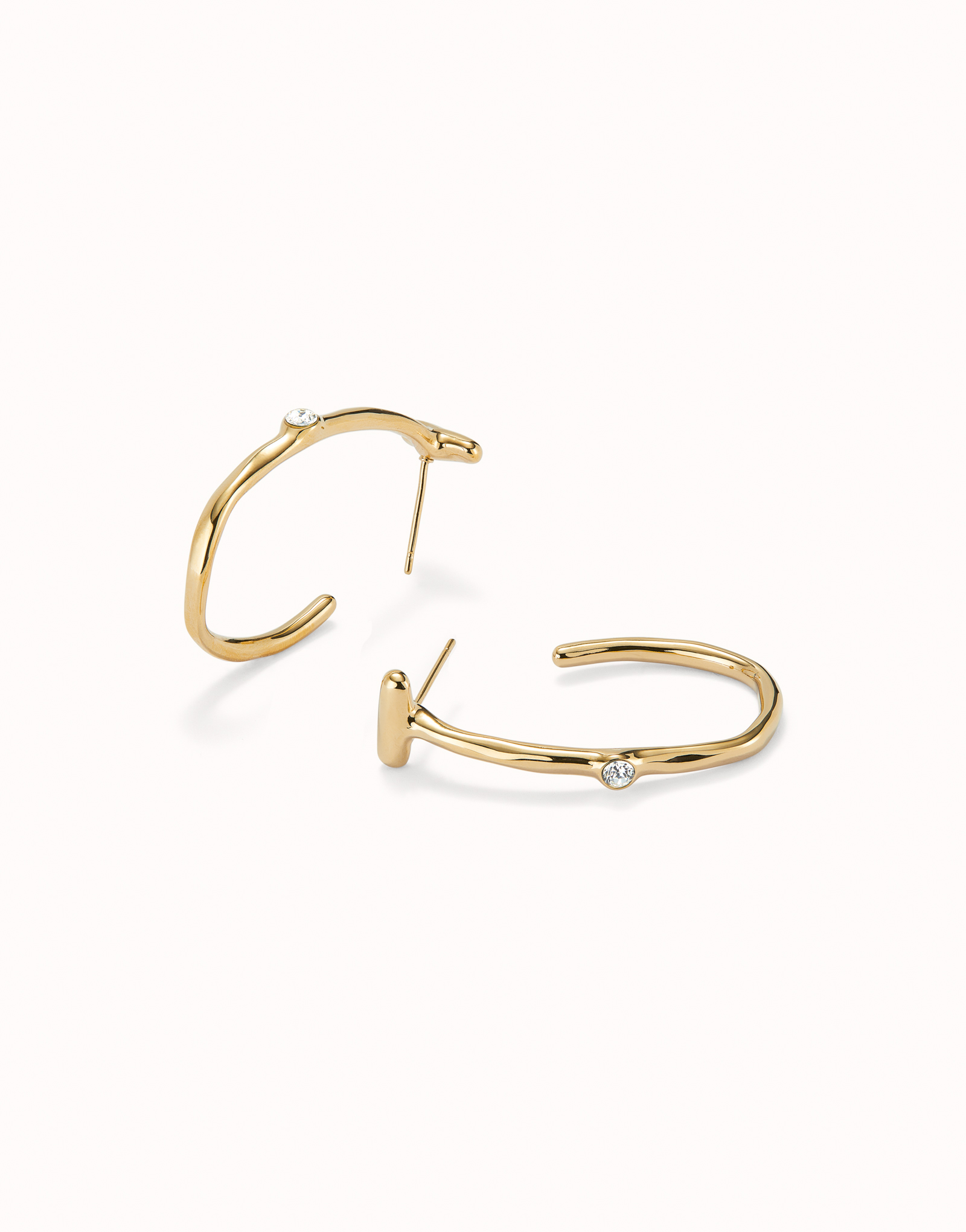 Hoop earrings with white topaz, Golden, large thumbnail