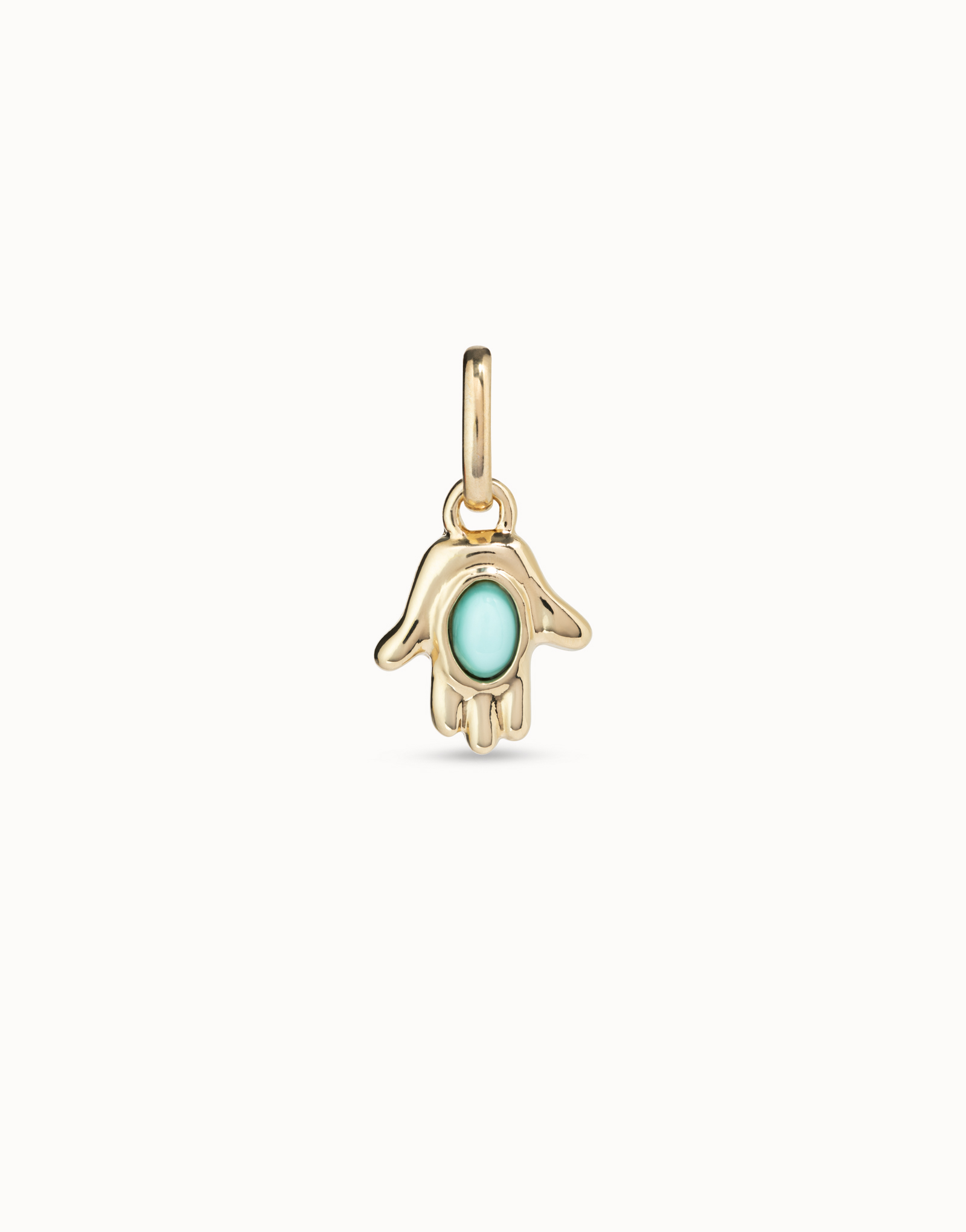 Hand shaped charm with turquoise murano glass, Golden, large thumbnail