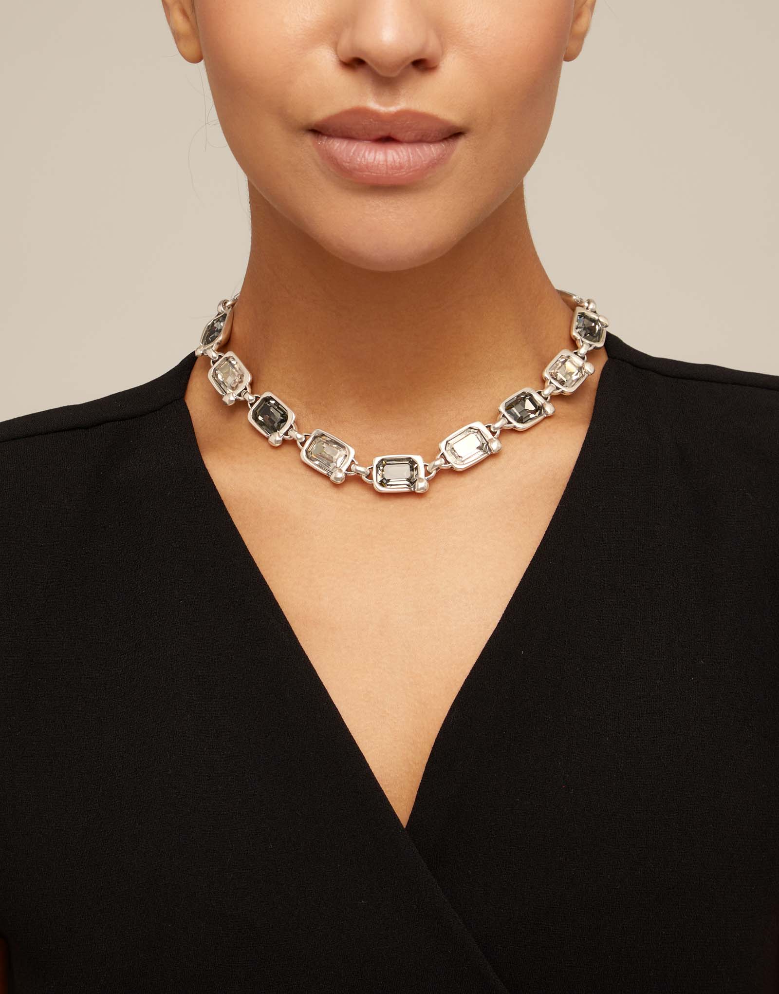 Short necklace with crystals, Silver, large thumbnail