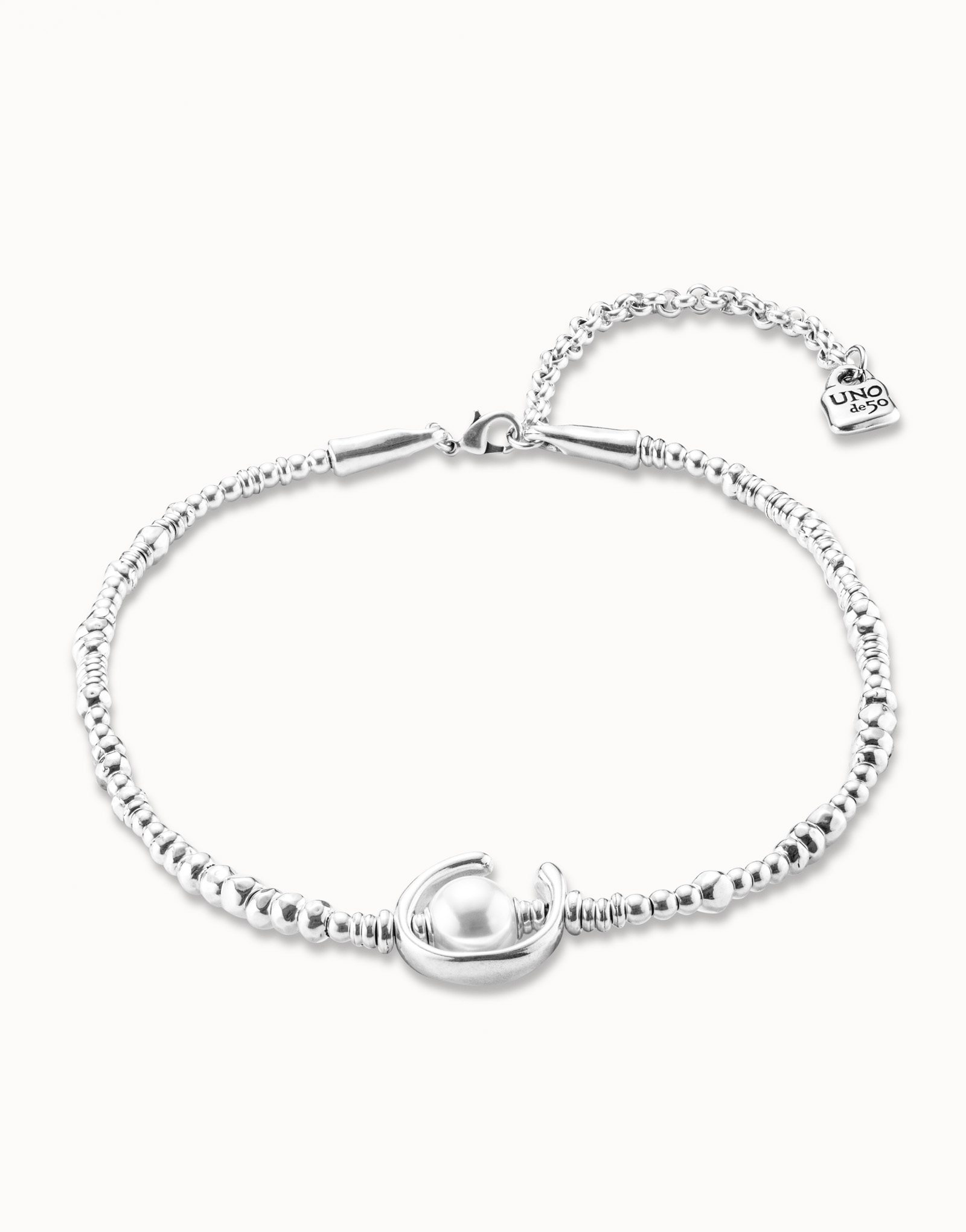Short beaded necklace with a pearl, Silver, large thumbnail