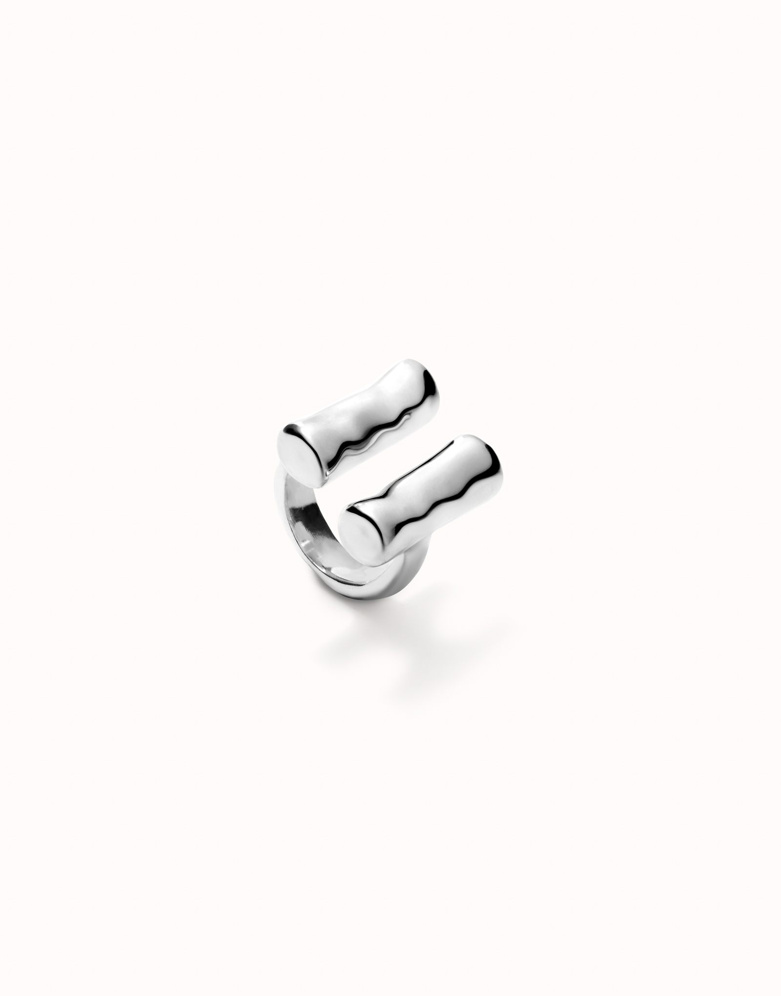 Ring with two vertical tubes, Silver, large thumbnail