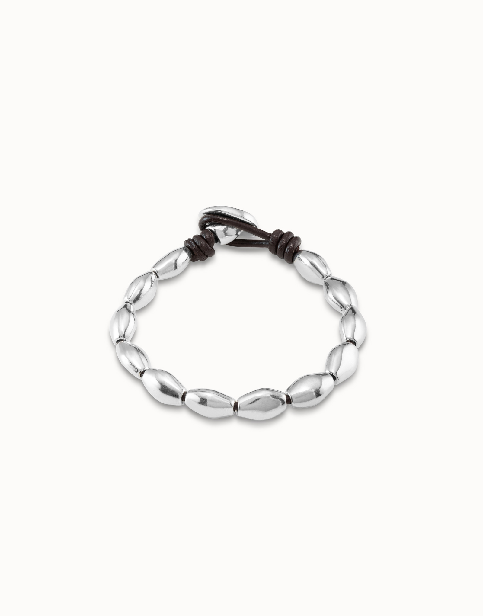 Beaded leather bracelet, Silver, large thumbnail