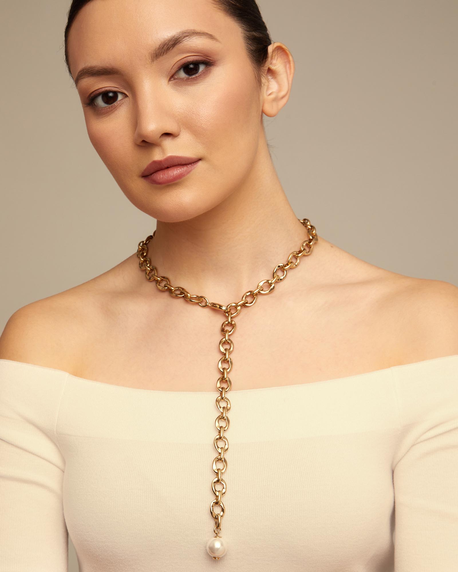 Long adjustable link chain necklace, Golden, large thumbnail