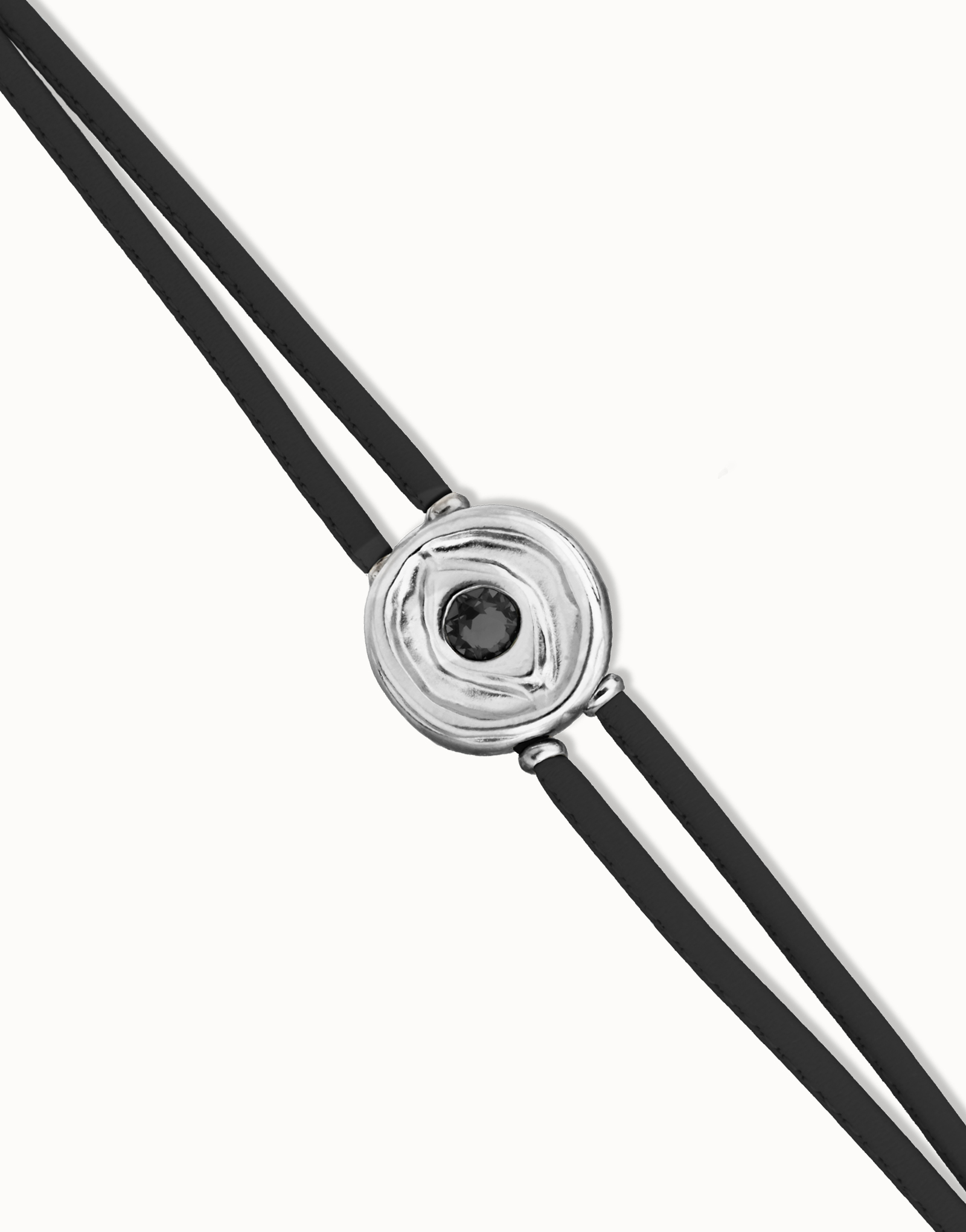 Double black leather birthstone bracelet with eye, Silver, large thumbnail