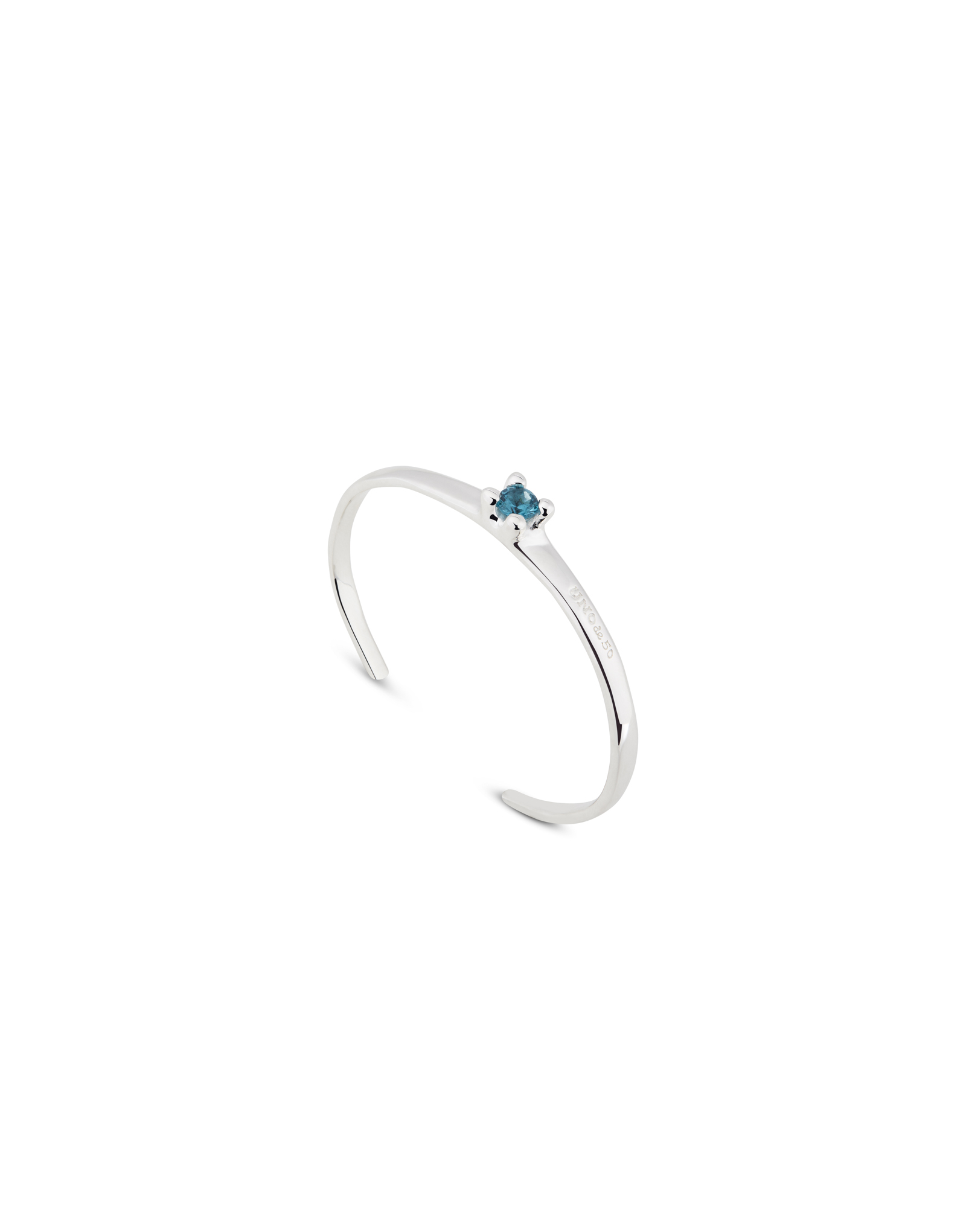 Cuff bracelet with blue cubic zirconia, Silver, large thumbnail