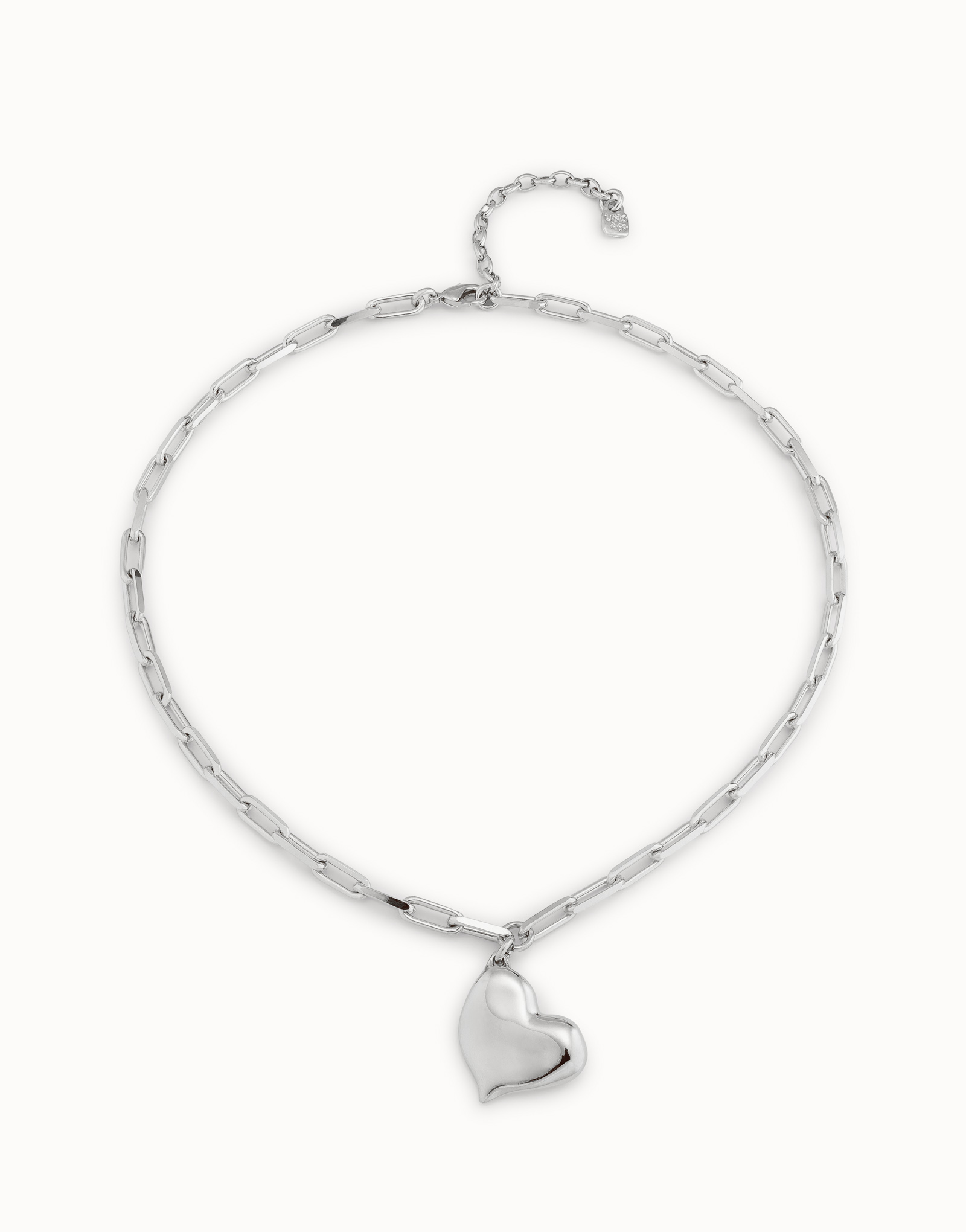 Link chain necklace with heart, Silver, large thumbnail