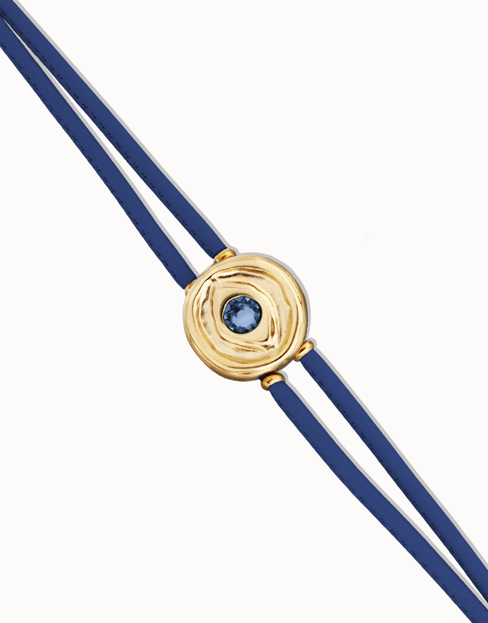 Double blue leather birthstone bracelet with eye, Golden, large thumbnail