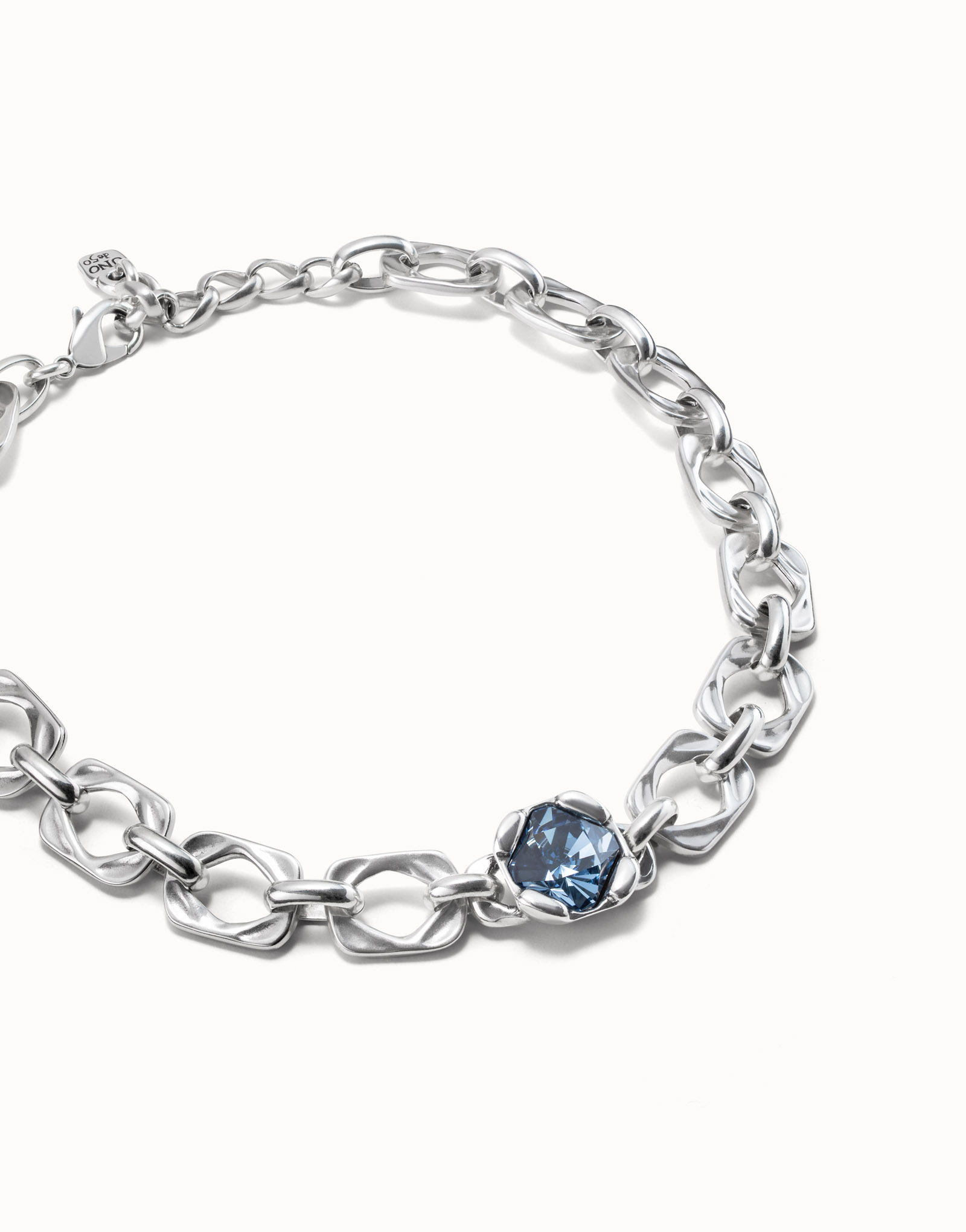 Short link chain necklace with large blue crystal, Silver, large thumbnail