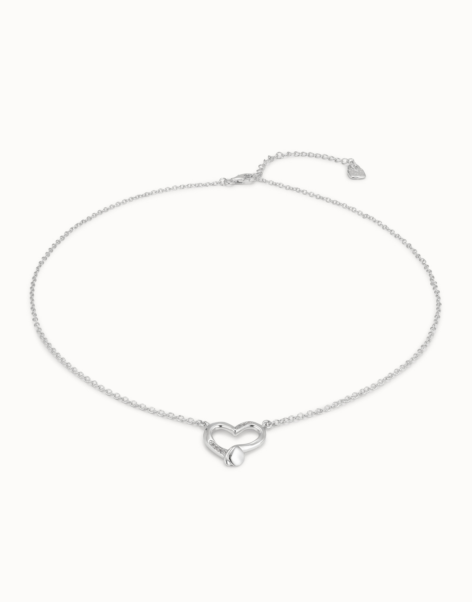 Chain pendant necklace  with heart, Silver, large thumbnail